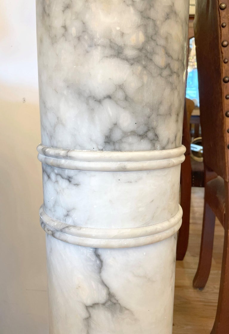 Late 1800s Carved White Grey Veined Marble Pedestal For Sale at 1stDibs