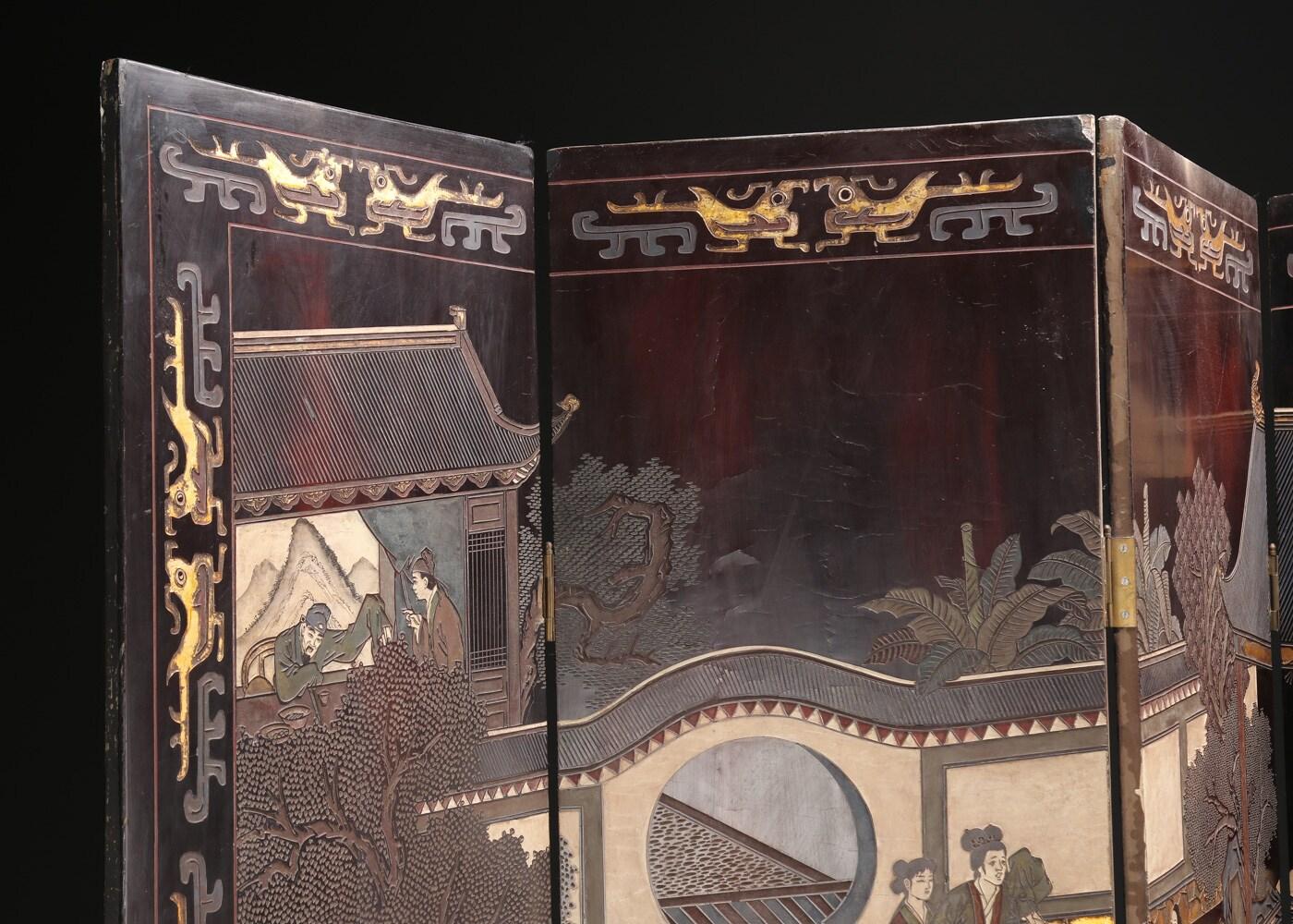 Qing Late 1800s Chinese Lacquer Screen Room Divider H224cm W320cm For Sale