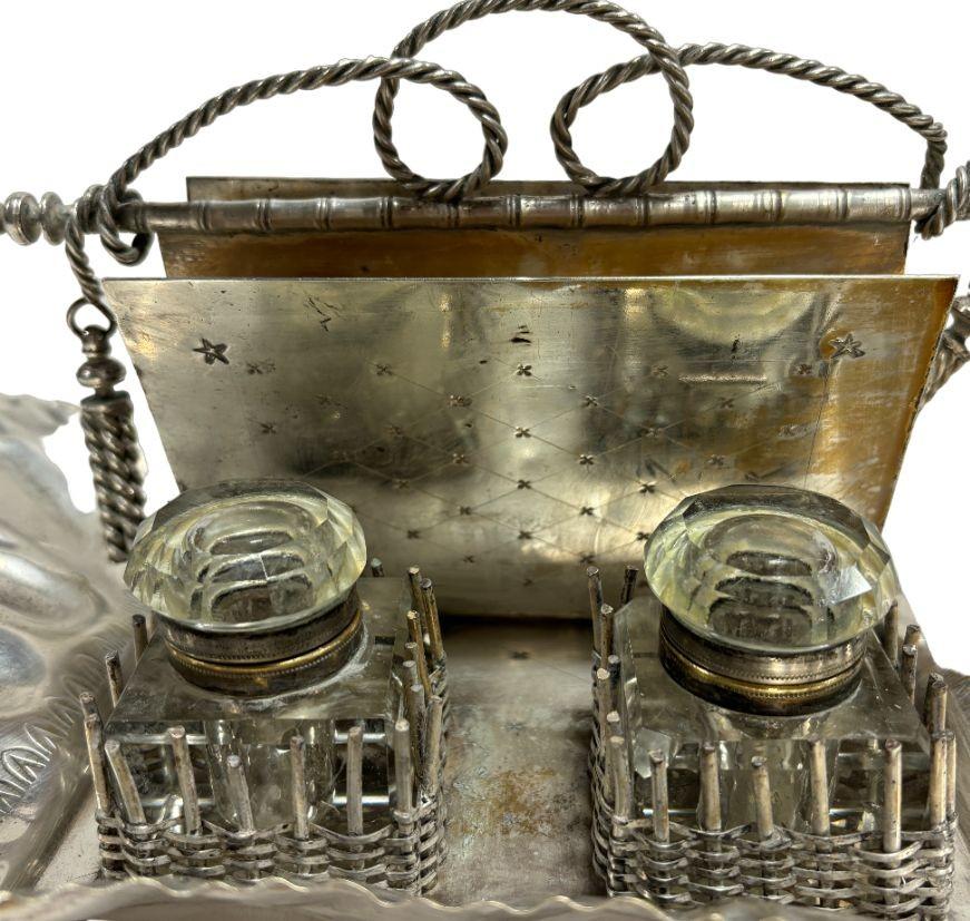 Brass Late 1800's Double Ink Well & Letter Holder- From Agne's Moorehead Estate For Sale