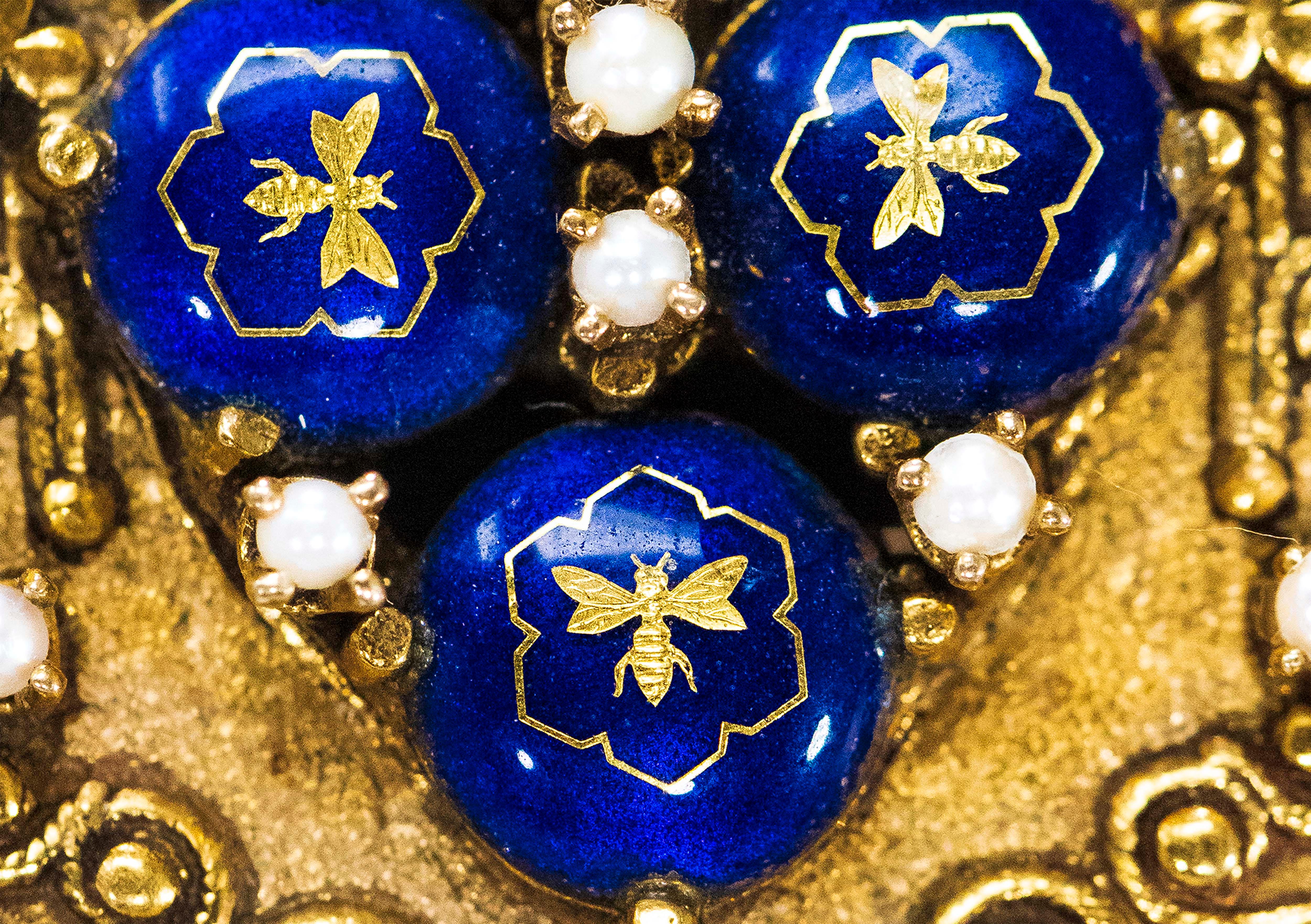 Late 1800s Egyptian Revival Pearl Enamel Diamond Longines Pendant Brooch Watch For Sale 4