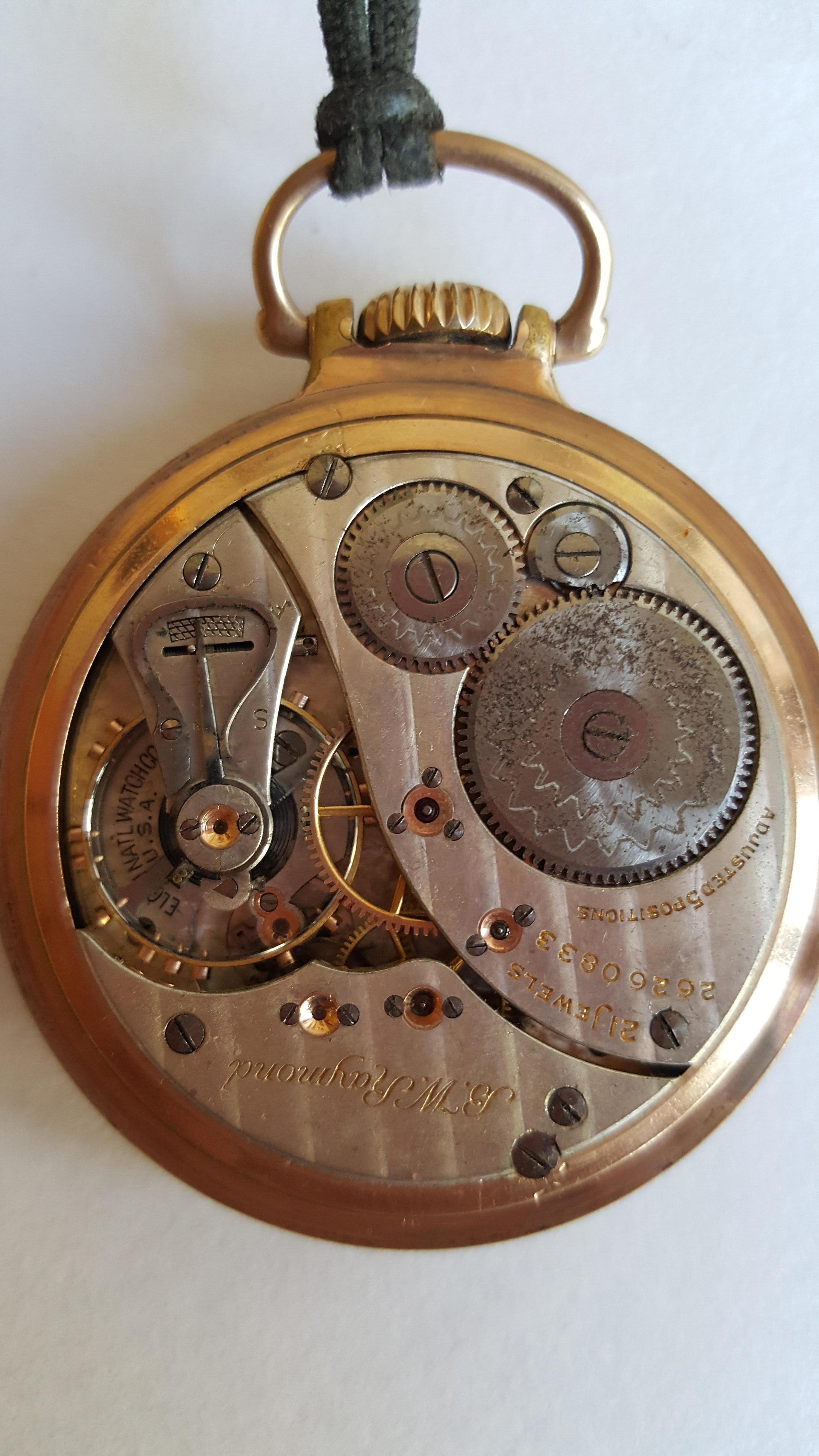 1924 Elgin Pocketwatch, Working, 21 Jewel, BW Raymond, Gold Filled, 50mm, Adjusted 5pt, Elgin National Watch Co., Chronograph. Acrylic crystal, White Face.

This watch has not been serviced with a complete clean and overhaul and it's sold as is. We
