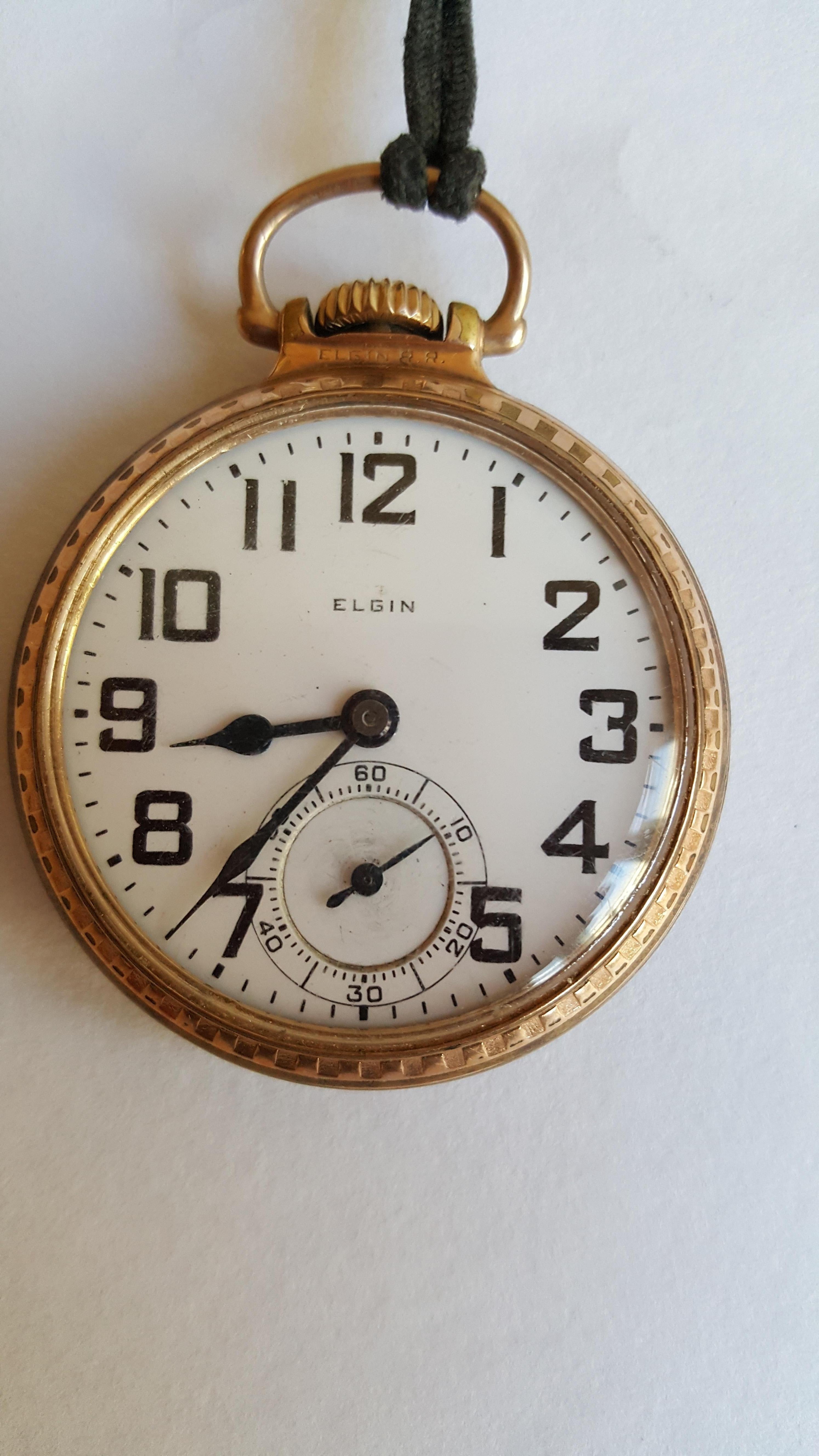 1924 Elgin Pocketwatch, Working, 21 Jewel, BW Raymond, Gold Filled In Good Condition In Rancho Santa Fe, CA