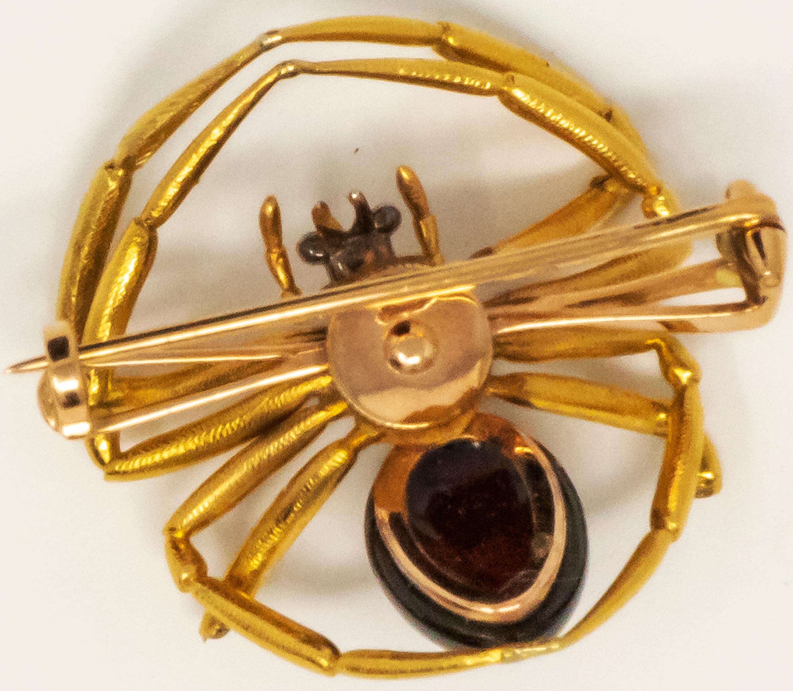 Ende 1800er Französisch 18kt Gold Diamant & Rubin Spinne Brosche 3