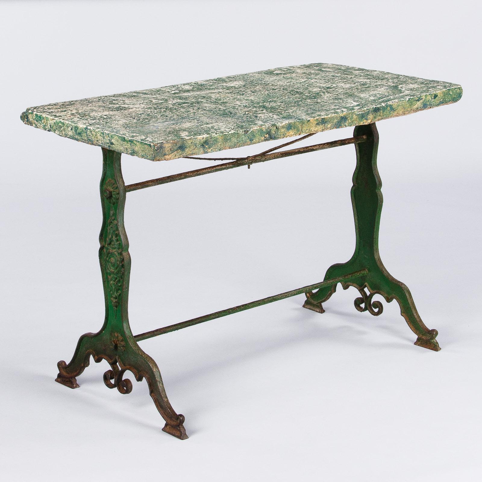 Late 1800s French Concrete Top Garden Table with Cast Iron Base 7