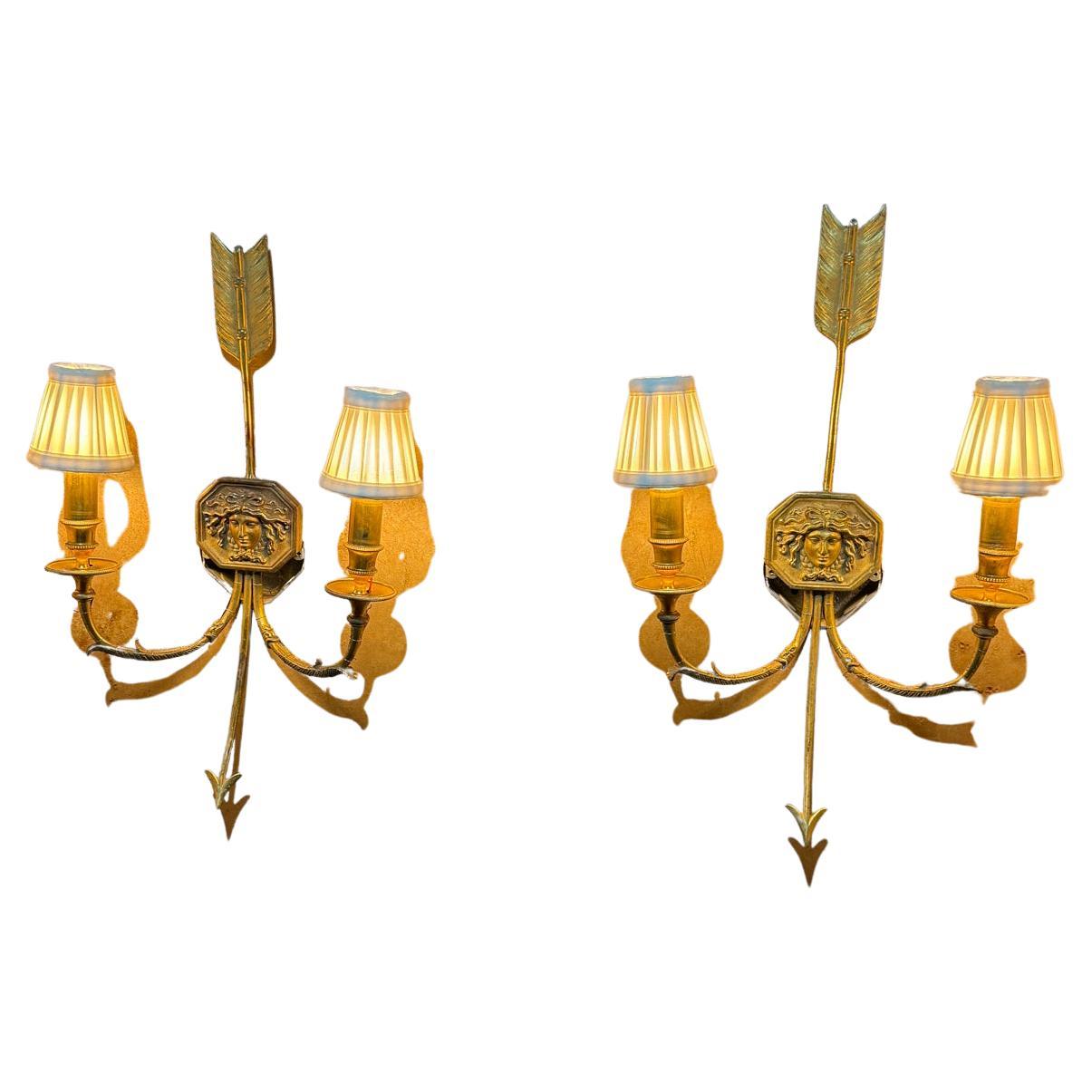 Late 1800s French Empire Bronze Wall Sconces For Sale