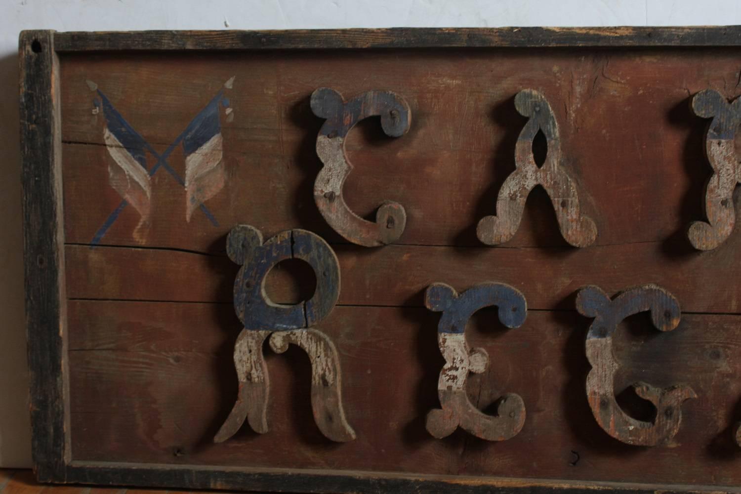 Late 1800s French hand-painted wood sign 