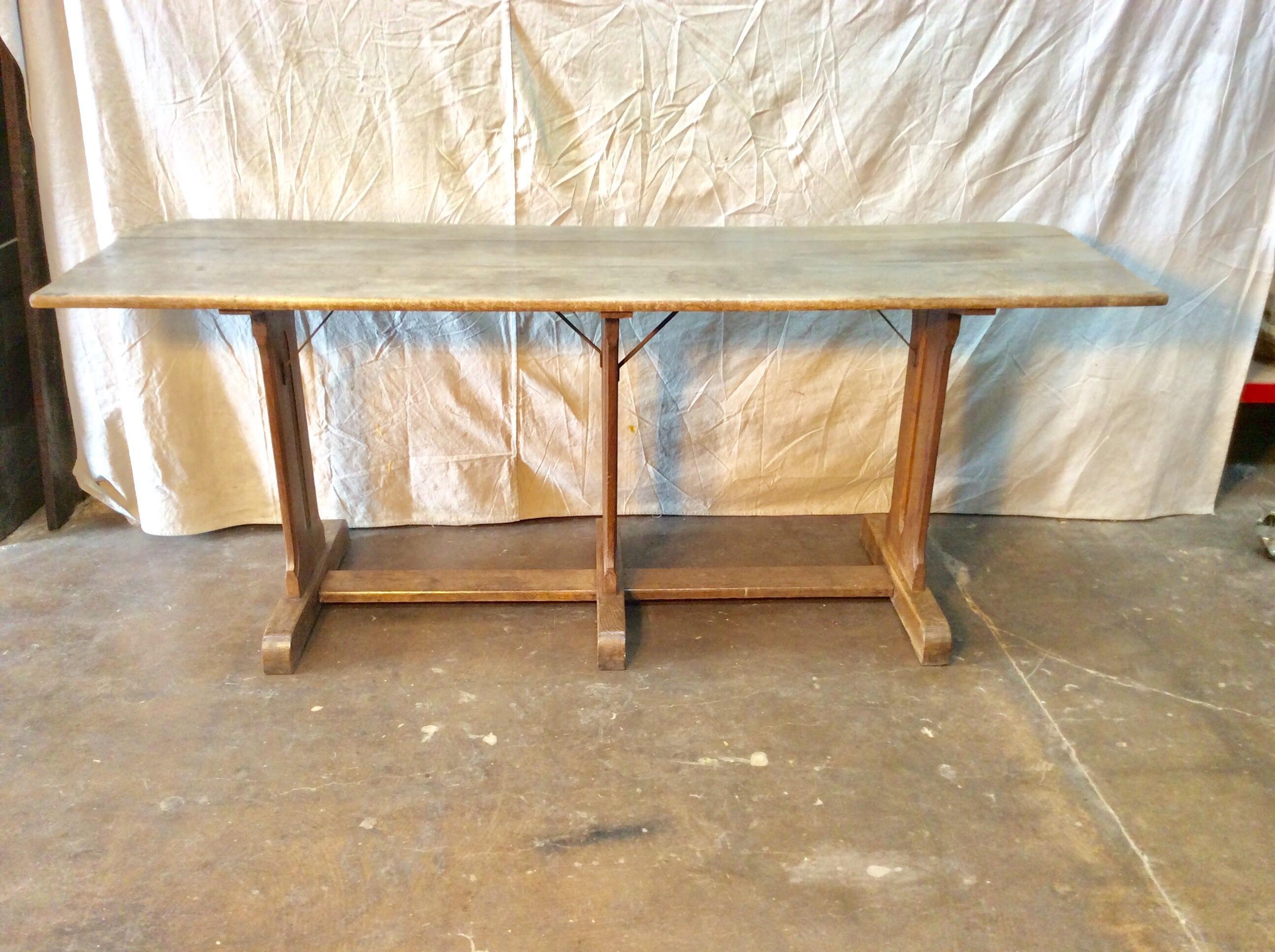 Late 1800s French Oak Console Trestle Table 6