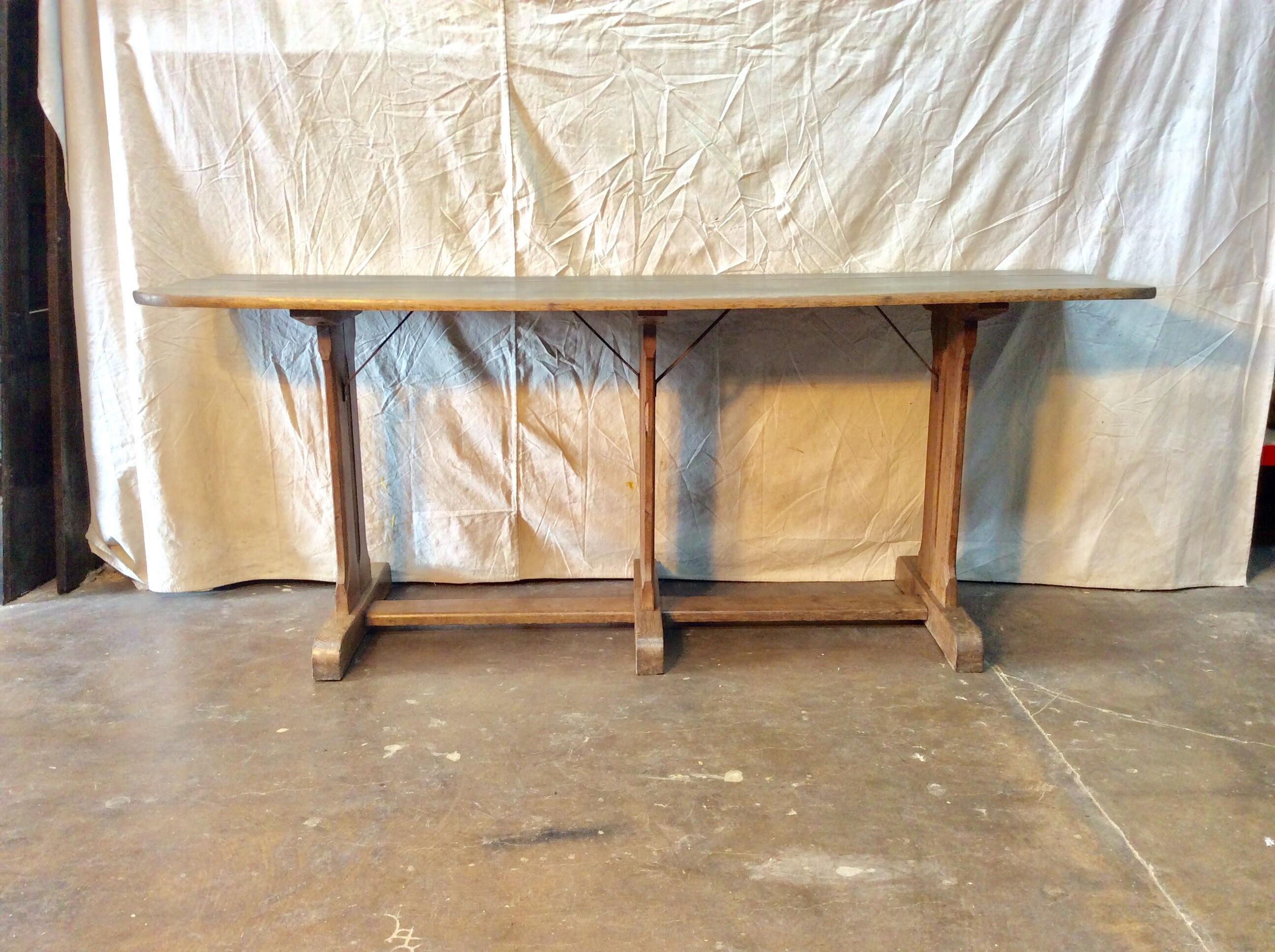 Late 1800s French Oak Console Trestle Table 7