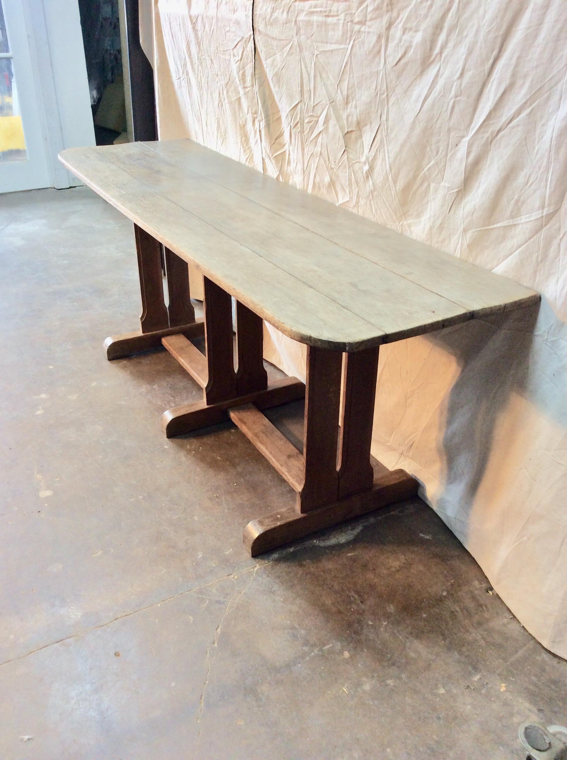 Hand-Crafted Late 1800s French Oak Console Trestle Table