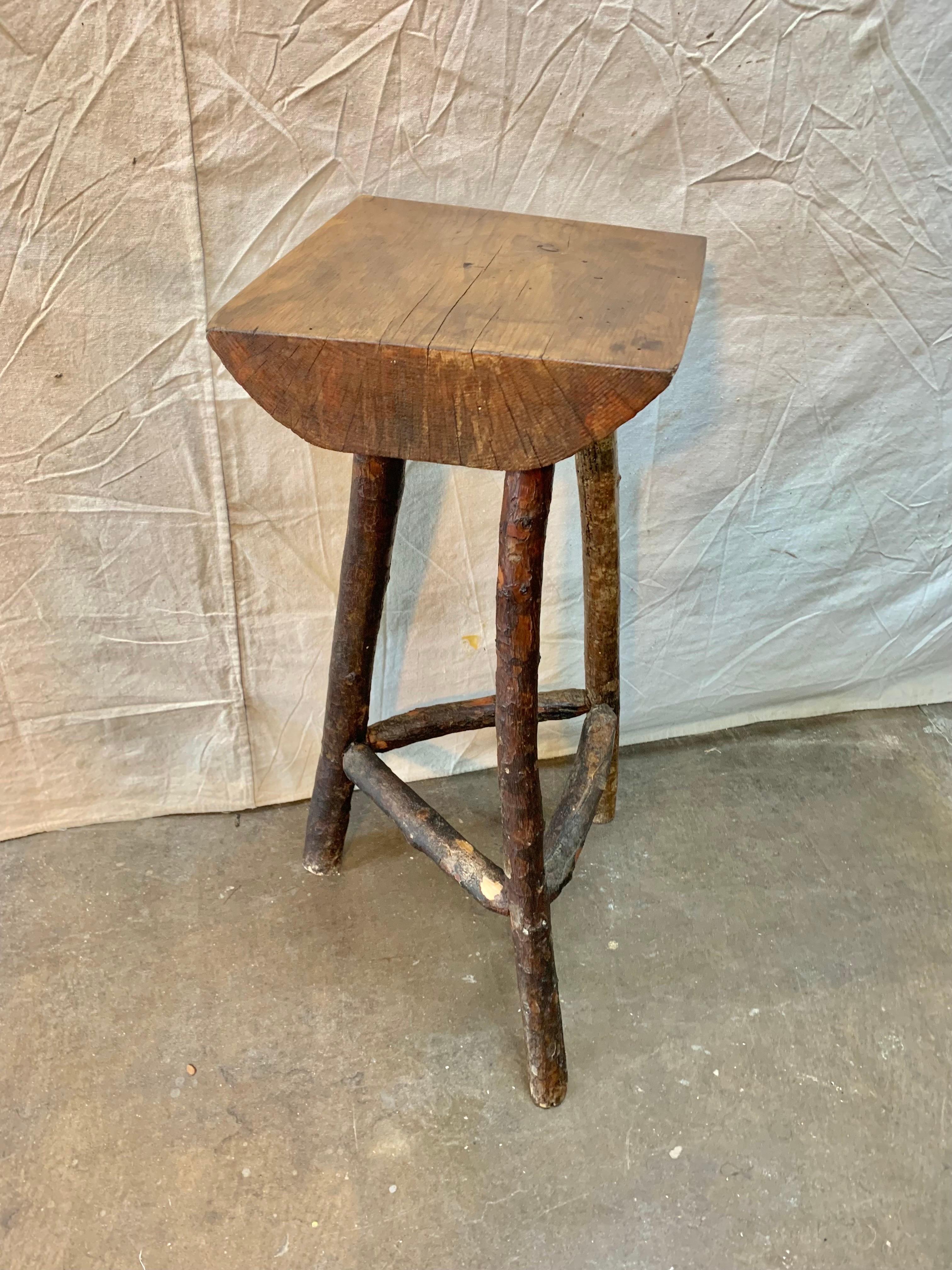 Late 1800s French Pine Handcrafted Stool or Side Table For Sale 5