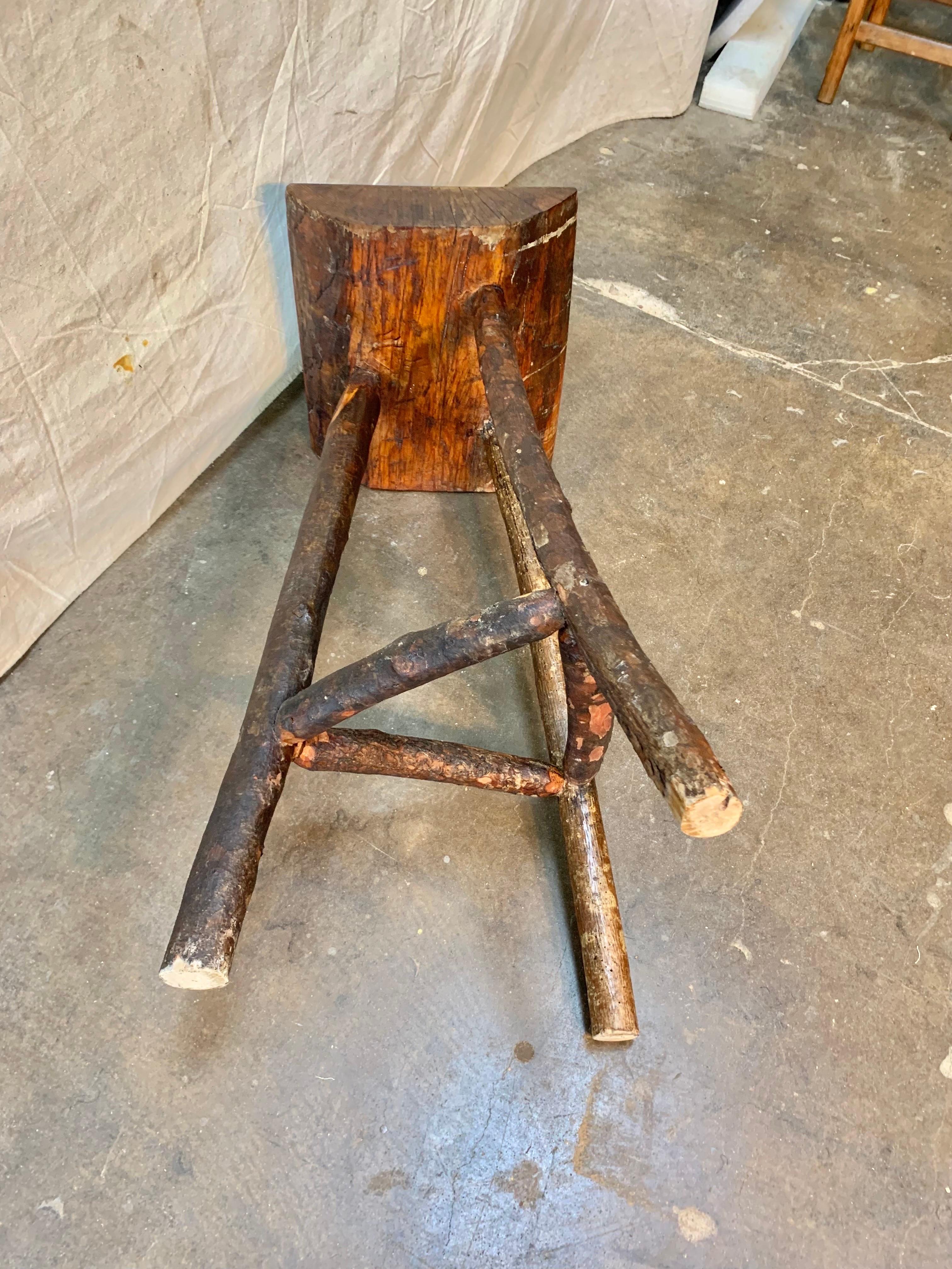 Late 1800s French Pine Handcrafted Stool or Side Table For Sale 7