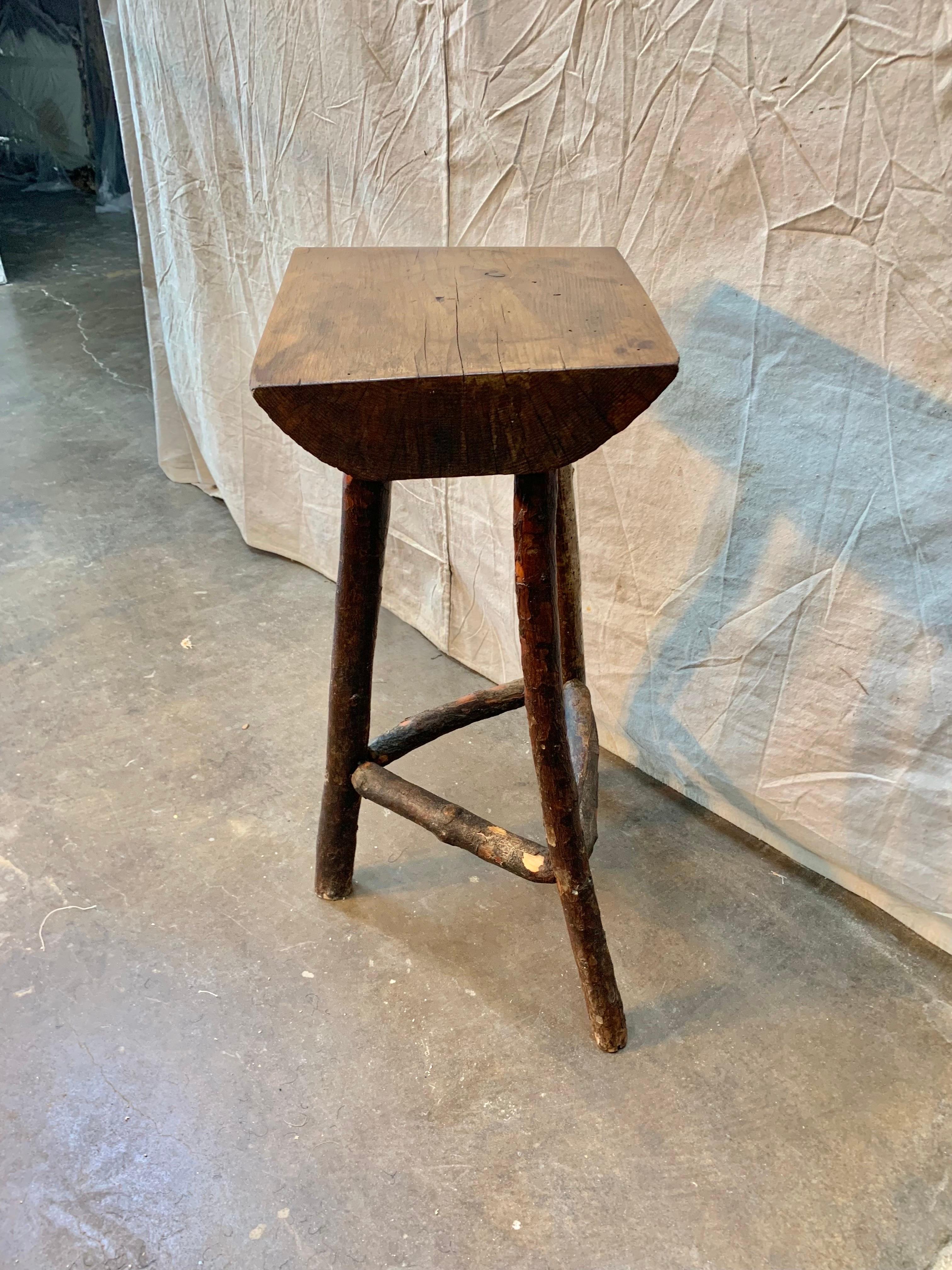 Hand-Crafted Late 1800s French Pine Handcrafted Stool or Side Table For Sale