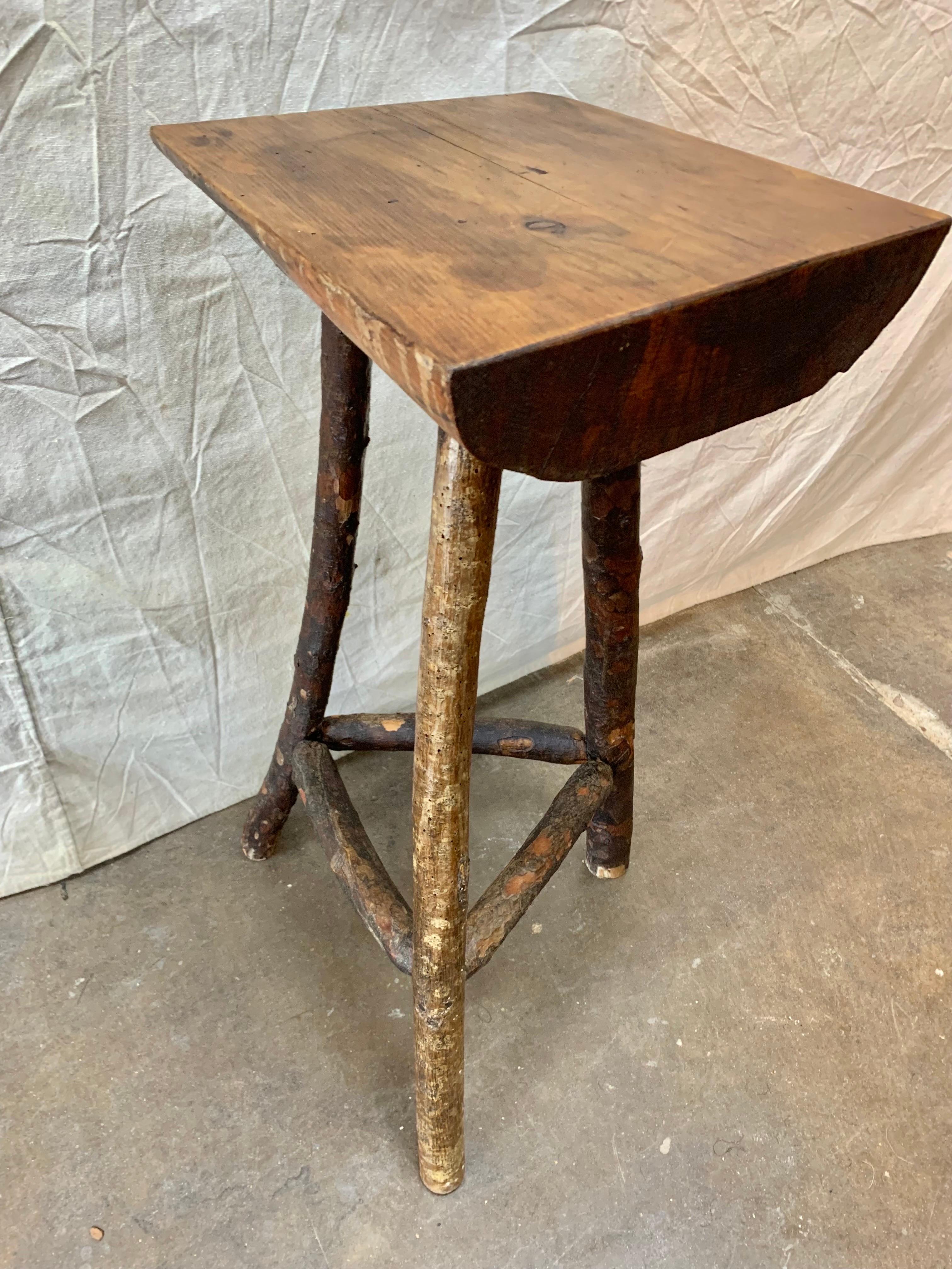 Late 1800s French Pine Handcrafted Stool or Side Table For Sale 3