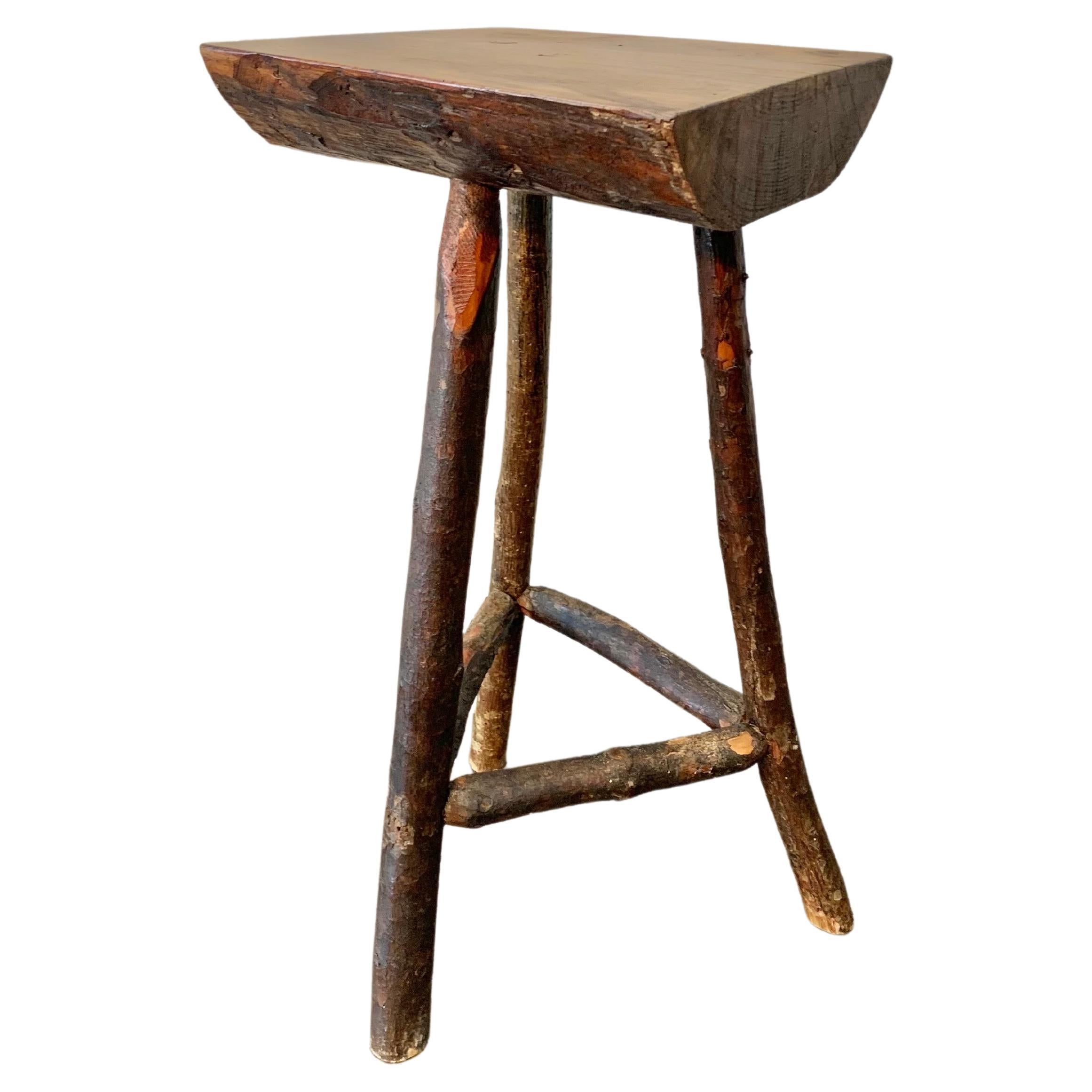 Late 1800s French Pine Handcrafted Stool or Side Table For Sale