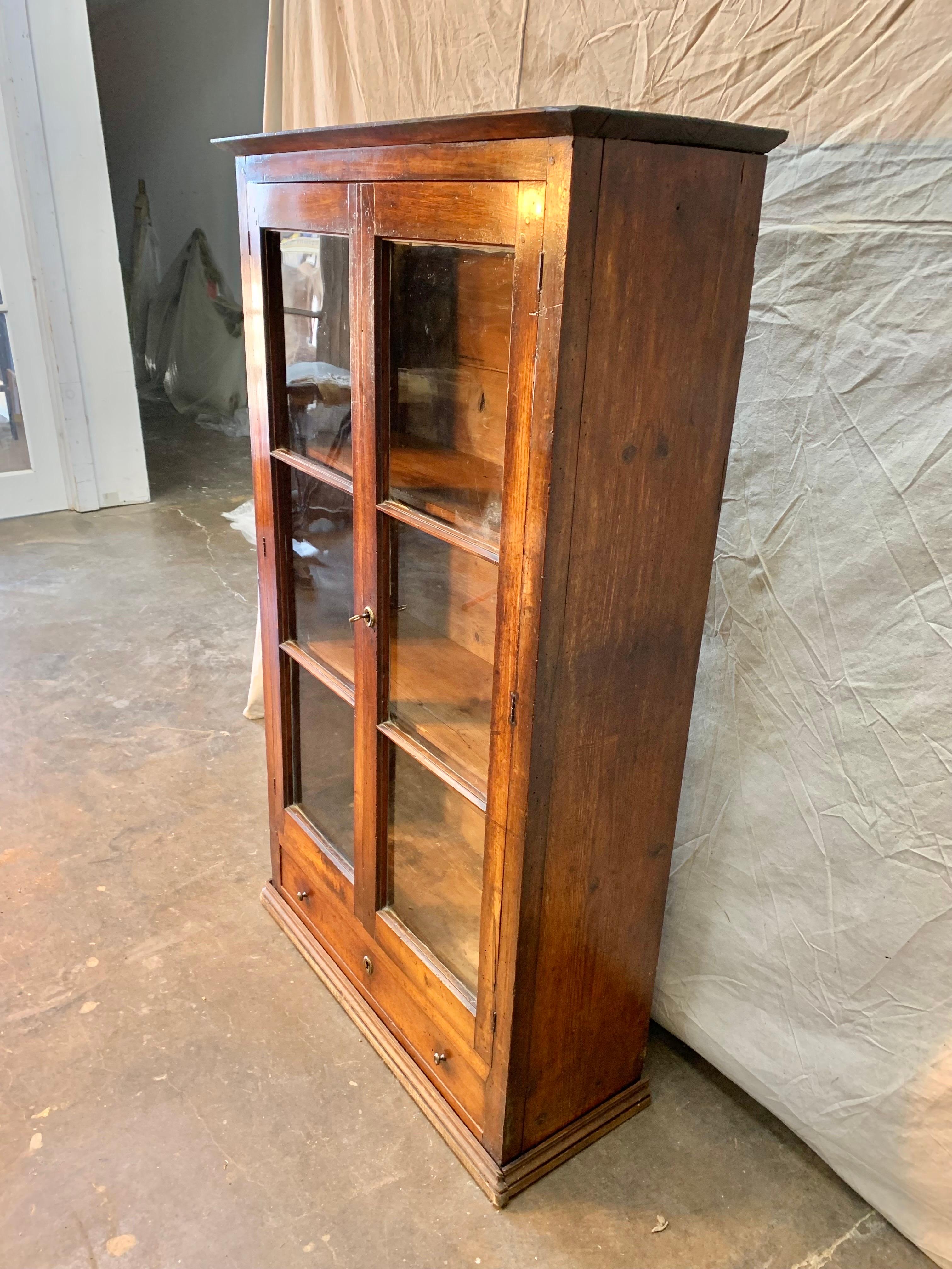 Hand-Crafted Late 1800s French Walnut Glass Front Display Cabinet