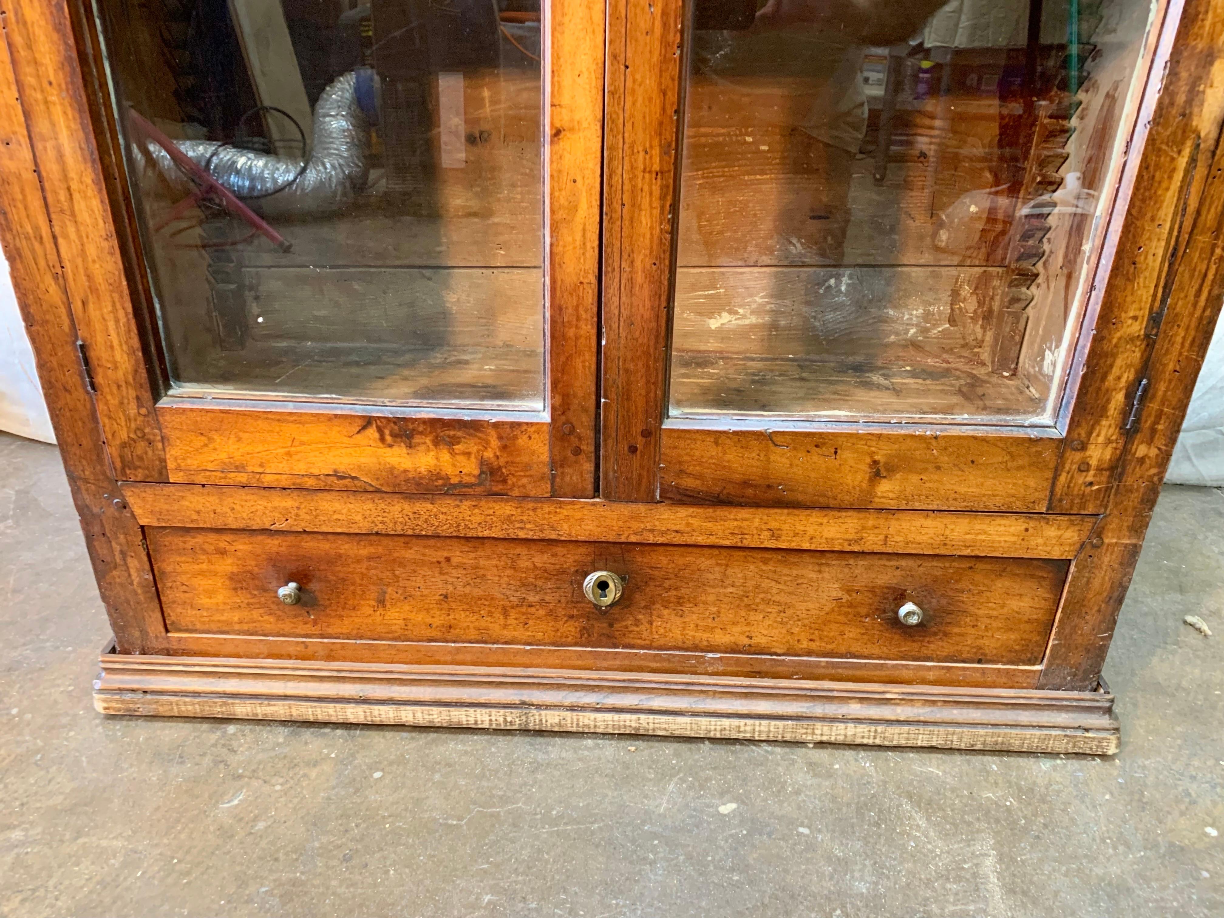 Late 1800s French Walnut Glass Front Display Cabinet 1