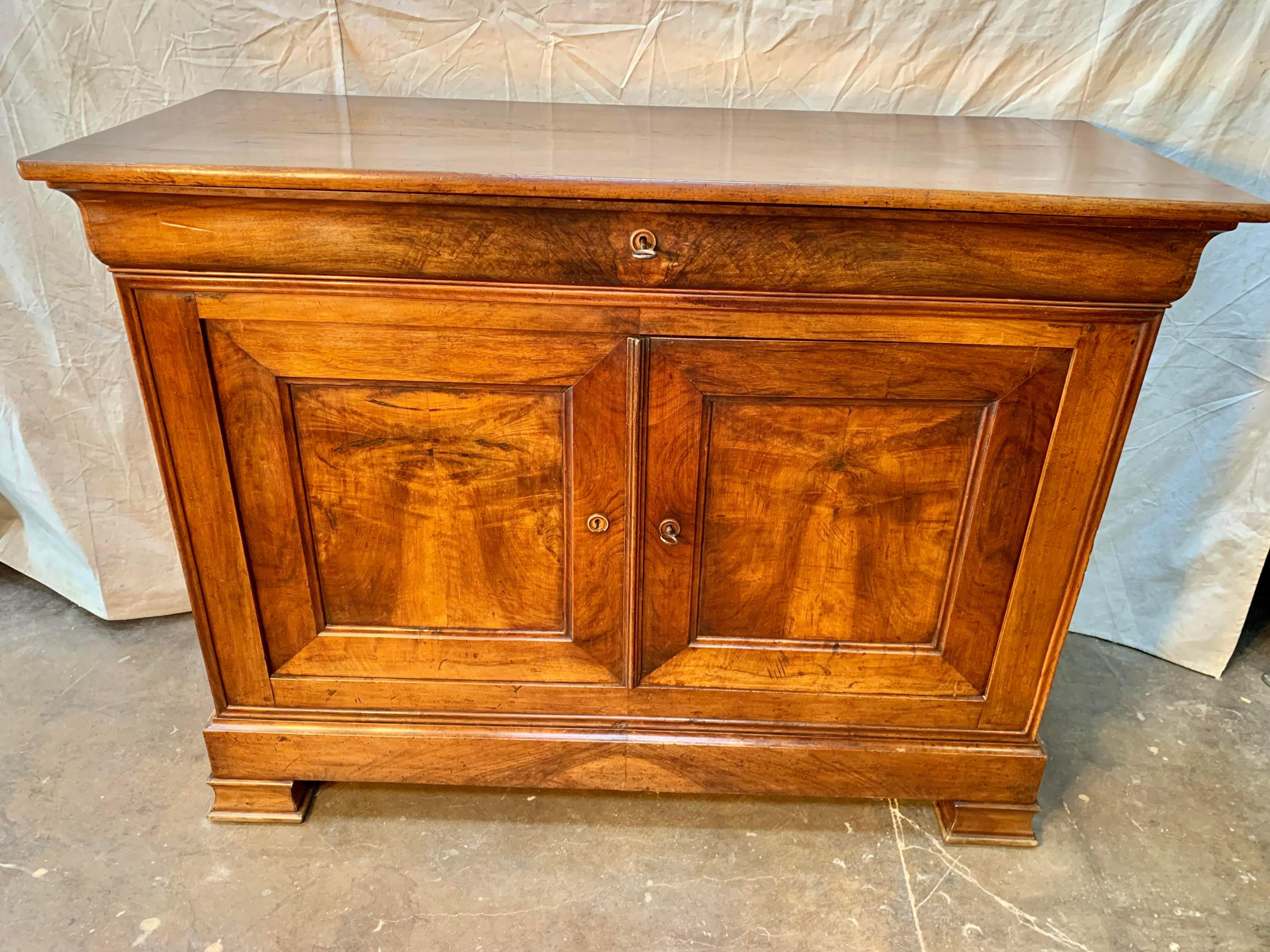 Hand-Crafted Late 1800s French Walnut Louis Philippe Sideboard Buffet