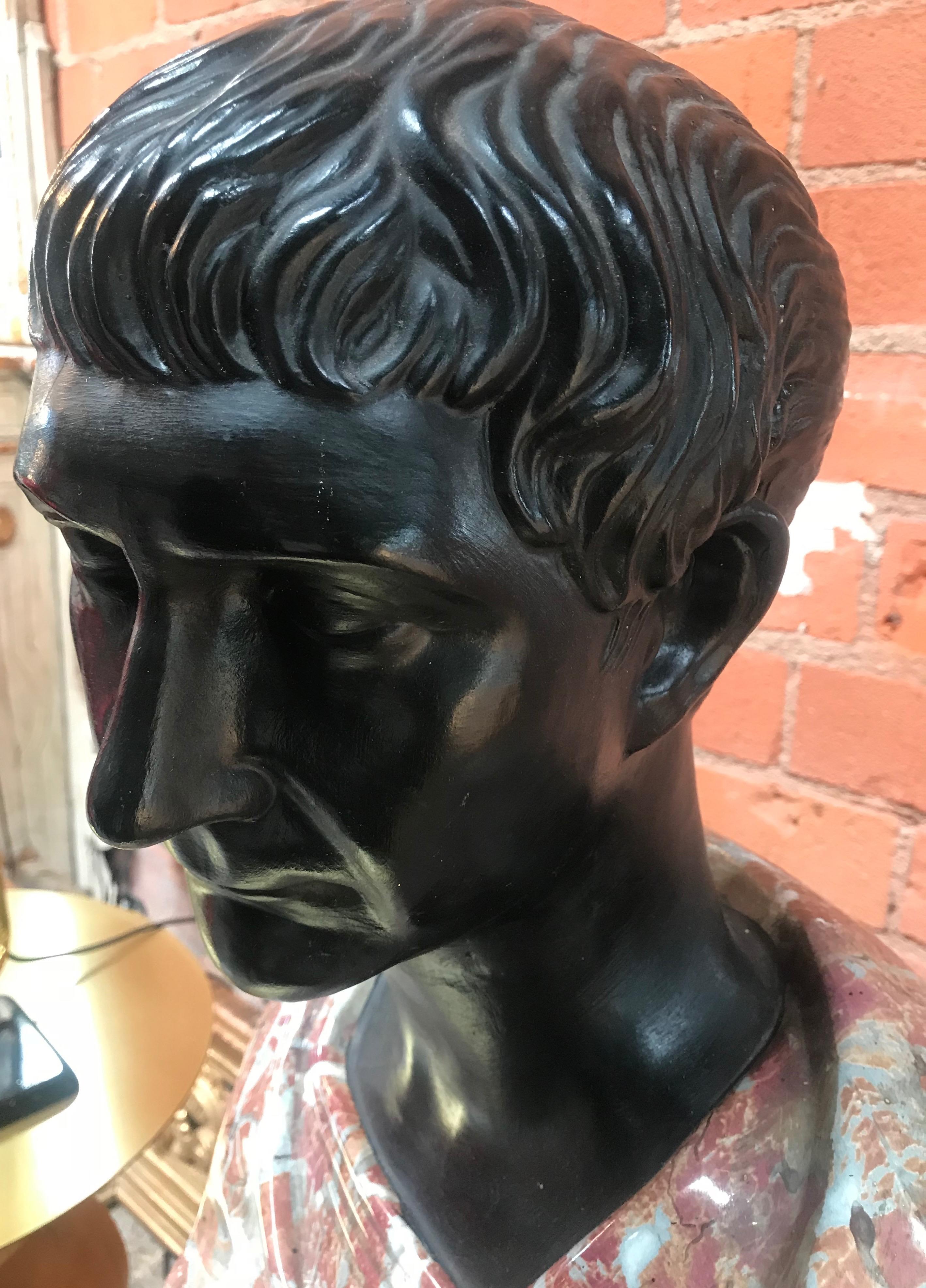 Italian Late 1800s Glazed Terracotta and Marble Bust of a Youthful Augustus, Italy