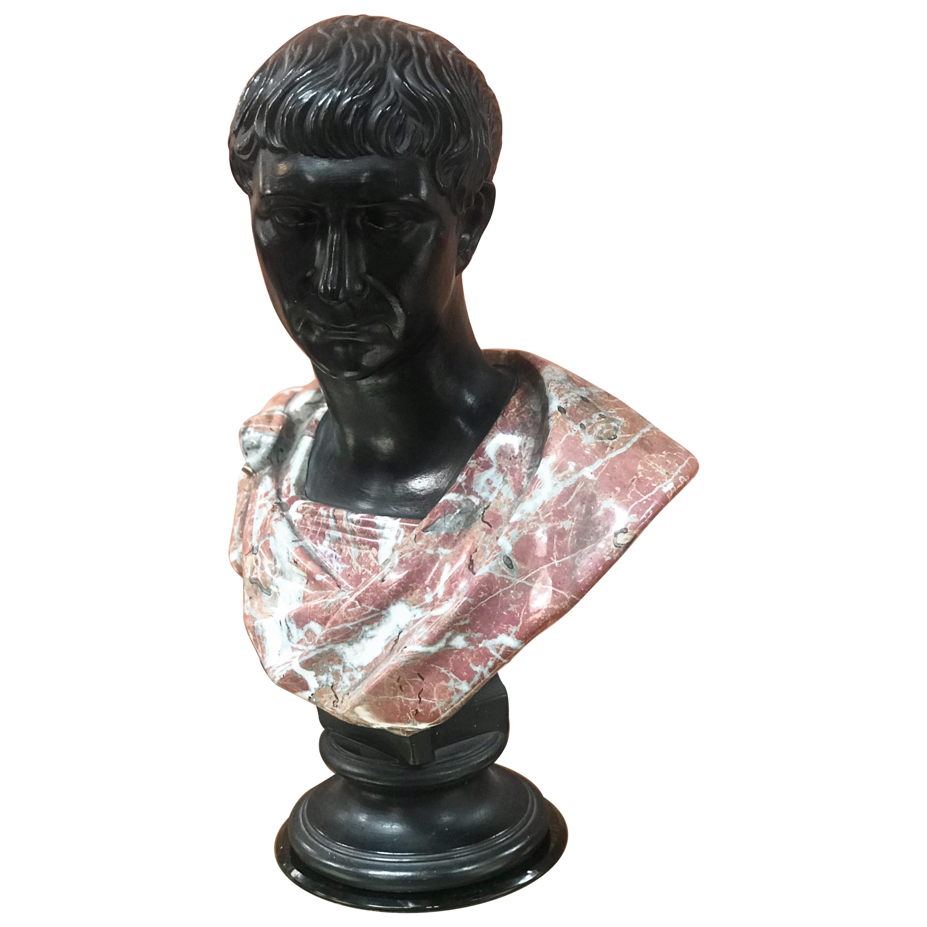 Late 1800s Glazed Terracotta and Marble Bust of a Youthful Augustus, Italy