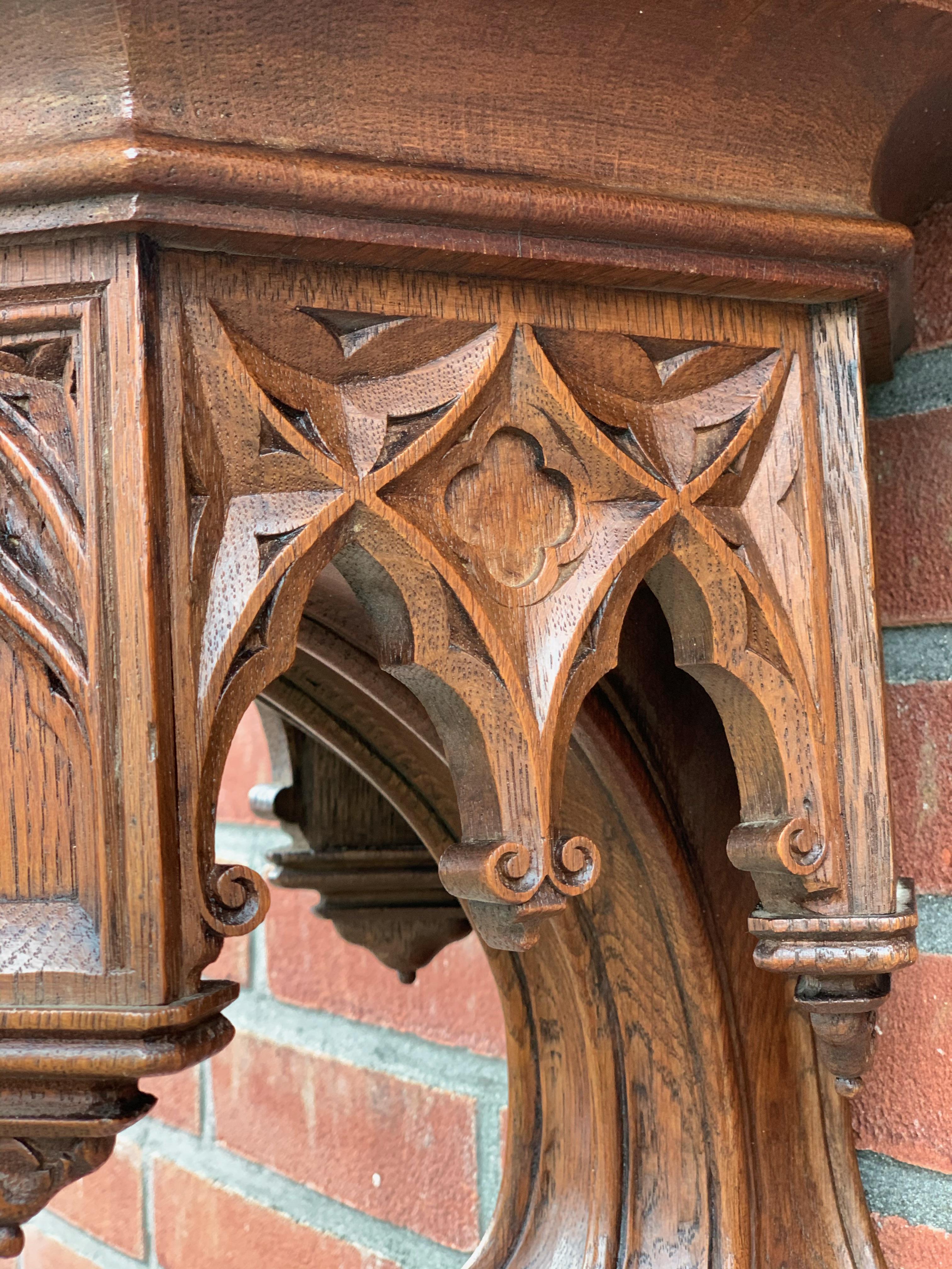 Antique Hand Carved Gothic Revival Wall Bracket, Shelf w Museum Quality Carvings 6