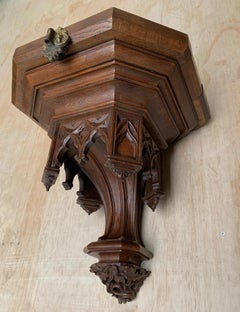 Antique Hand Carved Gothic Revival Wall Bracket, Shelf w Museum Quality Carvings