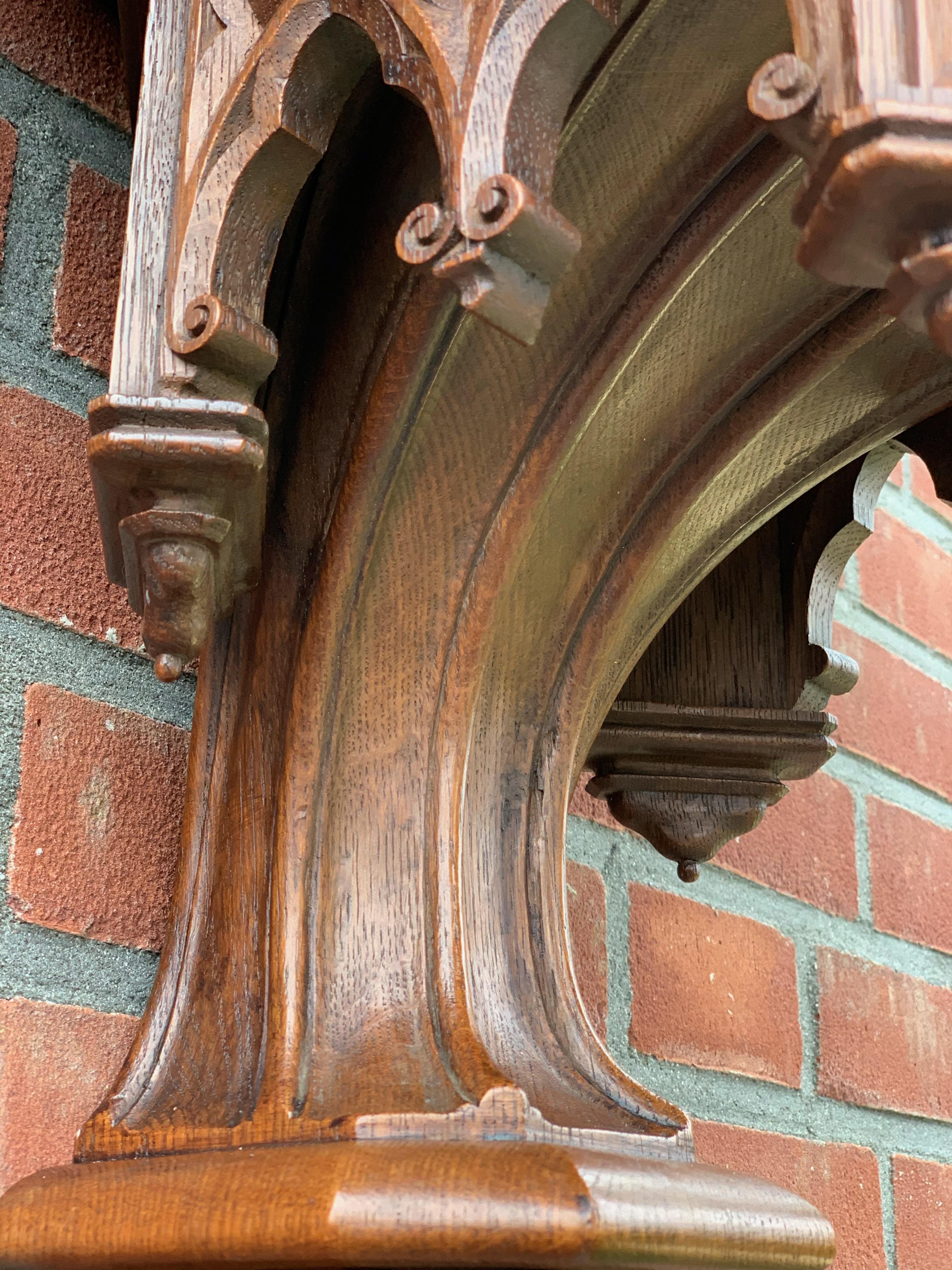 19th Century Antique Hand Carved Gothic Revival Wall Bracket, Shelf w Museum Quality Carvings