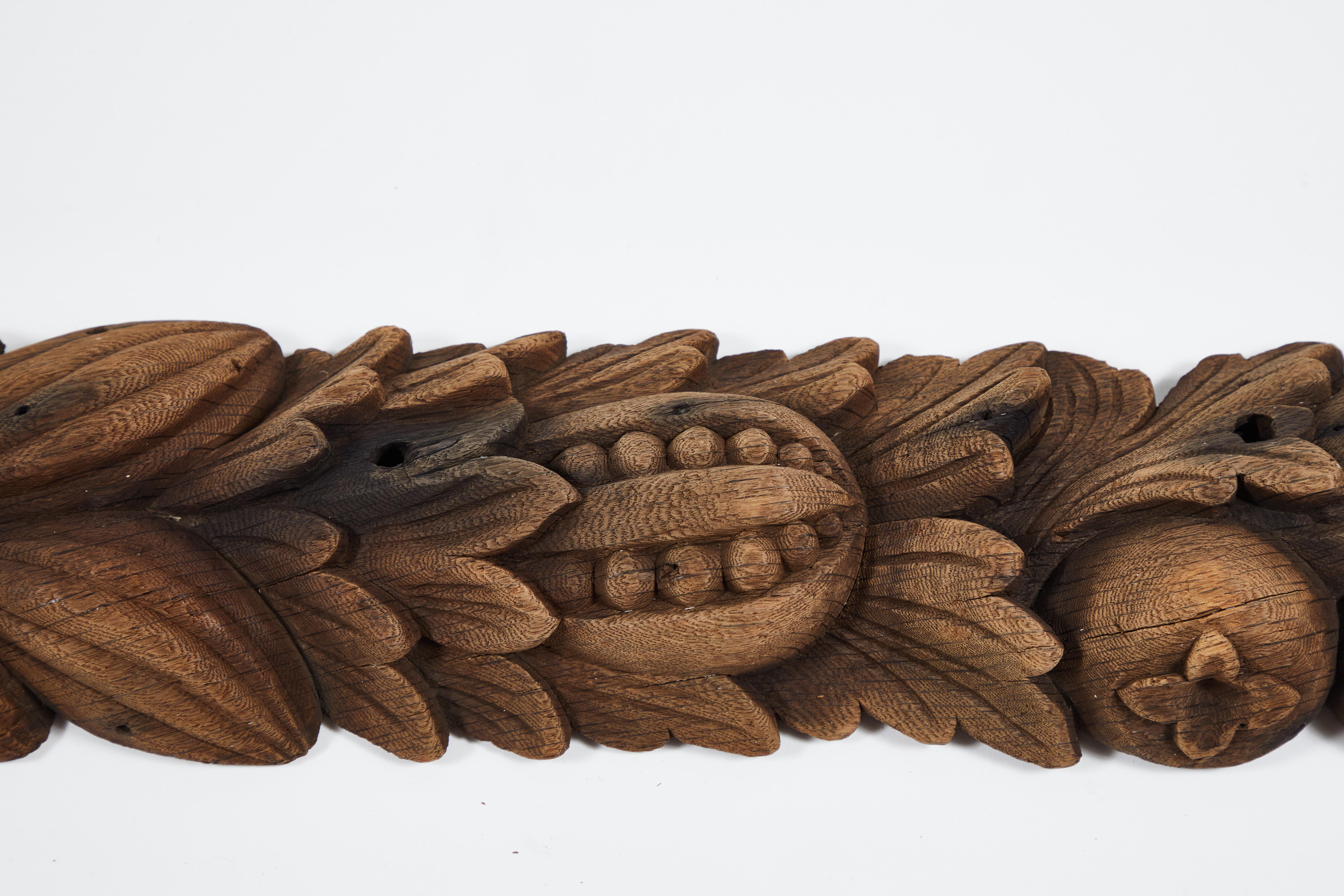 Black Forest Late 1800s Hand Carved Wooden Architectural Element with Fruit and Leaves