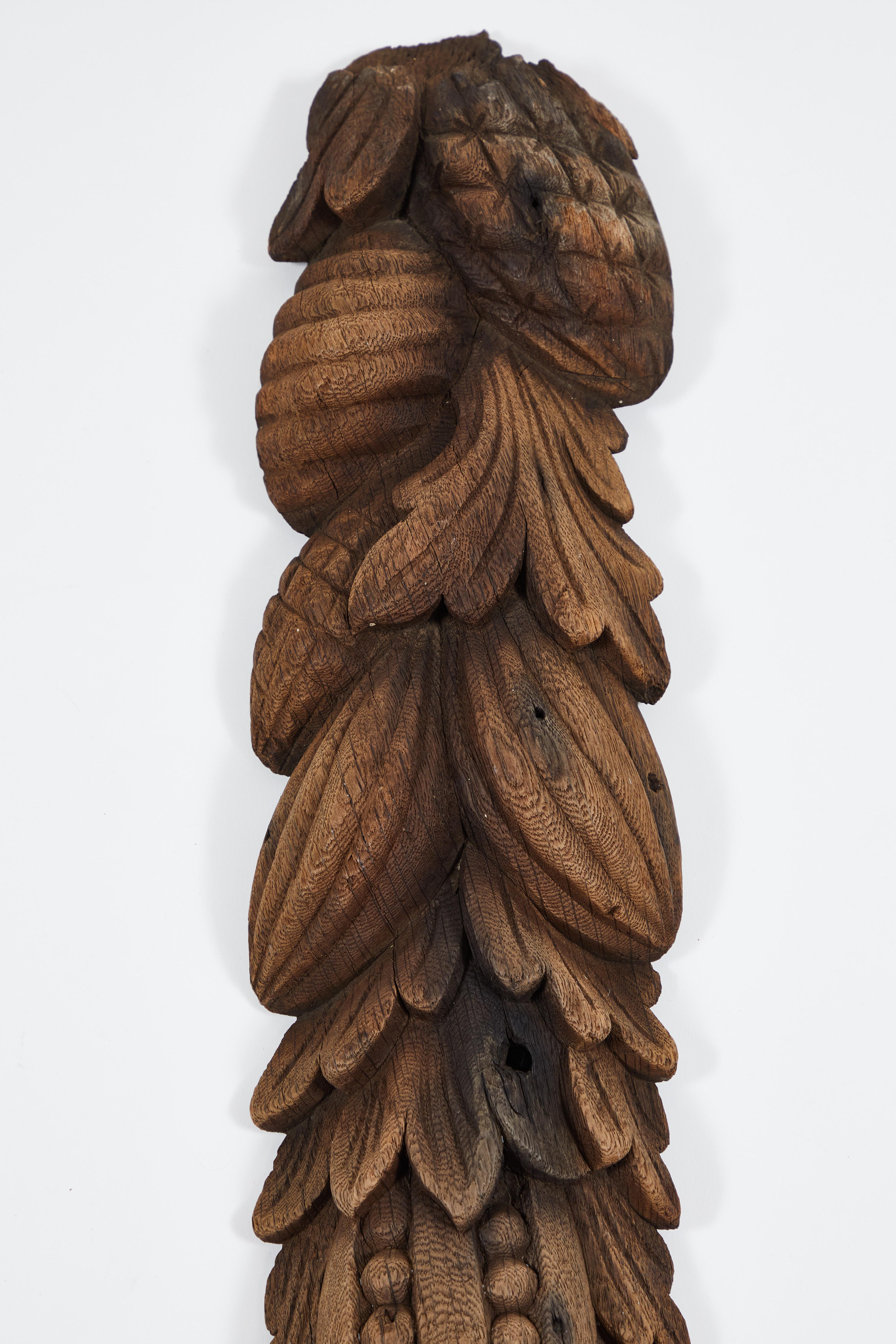 19th Century Late 1800s Hand Carved Wooden Architectural Element with Fruit and Leaves