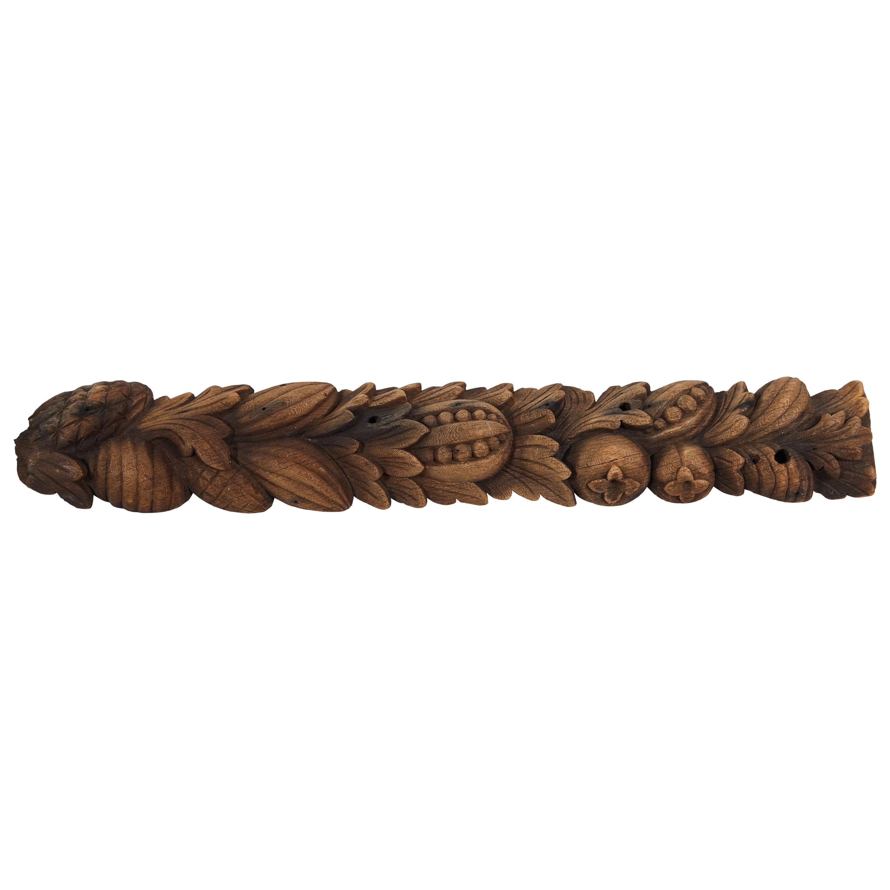 Late 1800s Hand Carved Wooden Architectural Element with Fruit and Leaves
