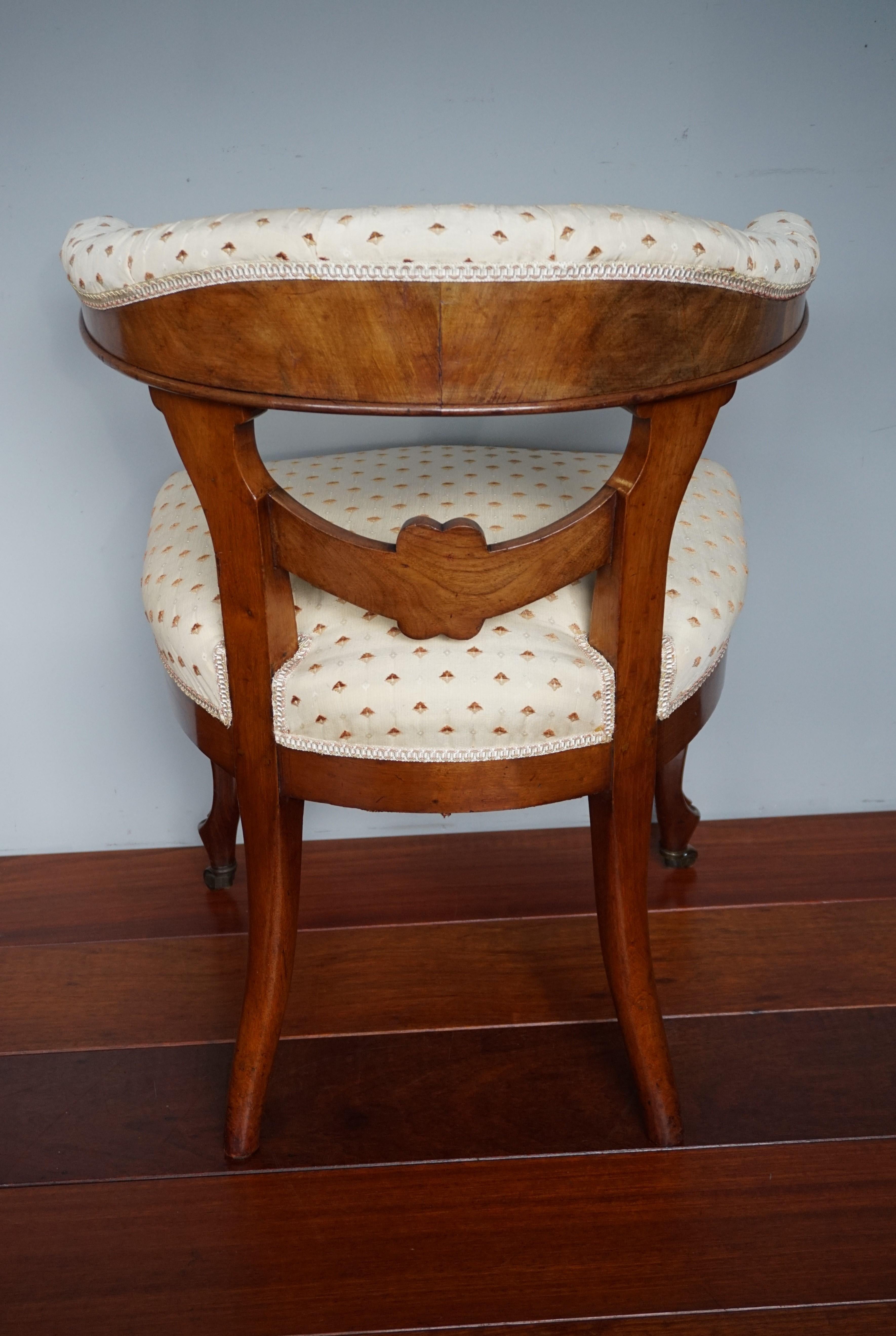 19th Century Late 1800s Hand Carved Solid Walnut Ladies Desk Chair with Perfect Upholstery For Sale