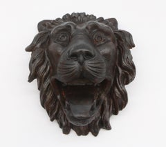 Late 1800s, Heavy Ornate 3D Black Cast Iron Lion Head