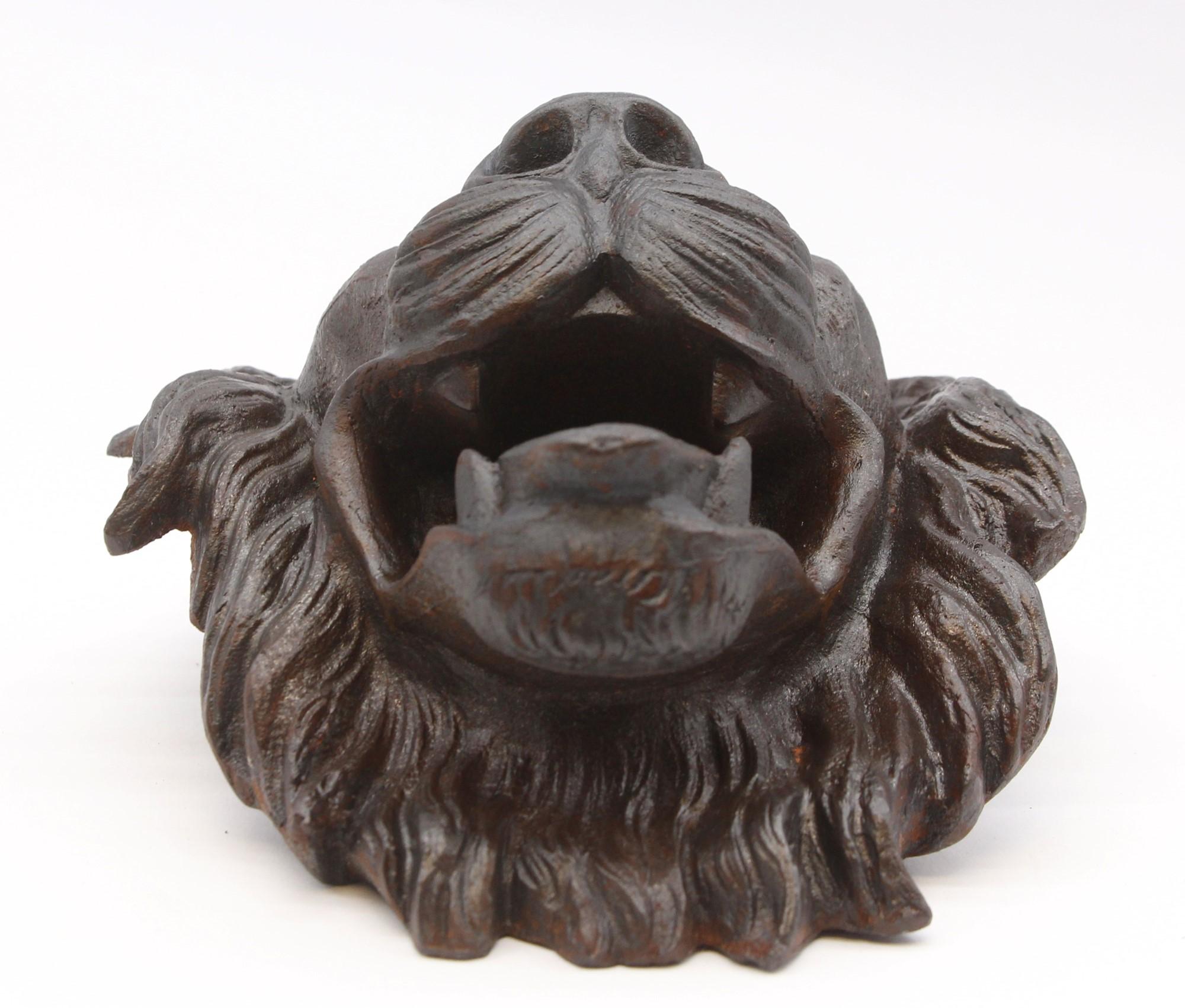 American Late 1800s, Heavy Ornate 3D Black Cast Iron Lion Head For Sale