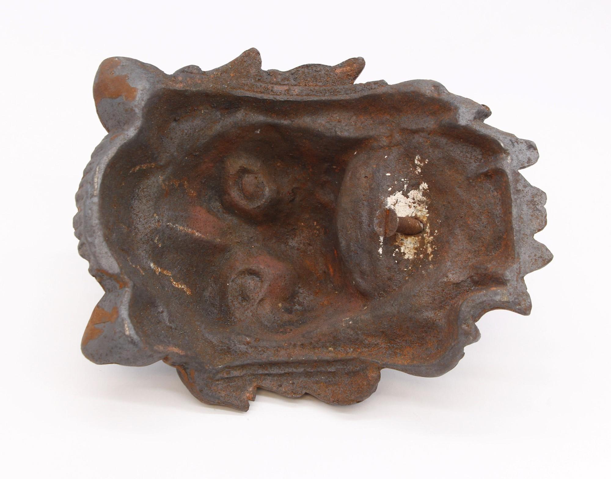 19th Century Late 1800s, Heavy Ornate 3D Black Cast Iron Lion Head For Sale