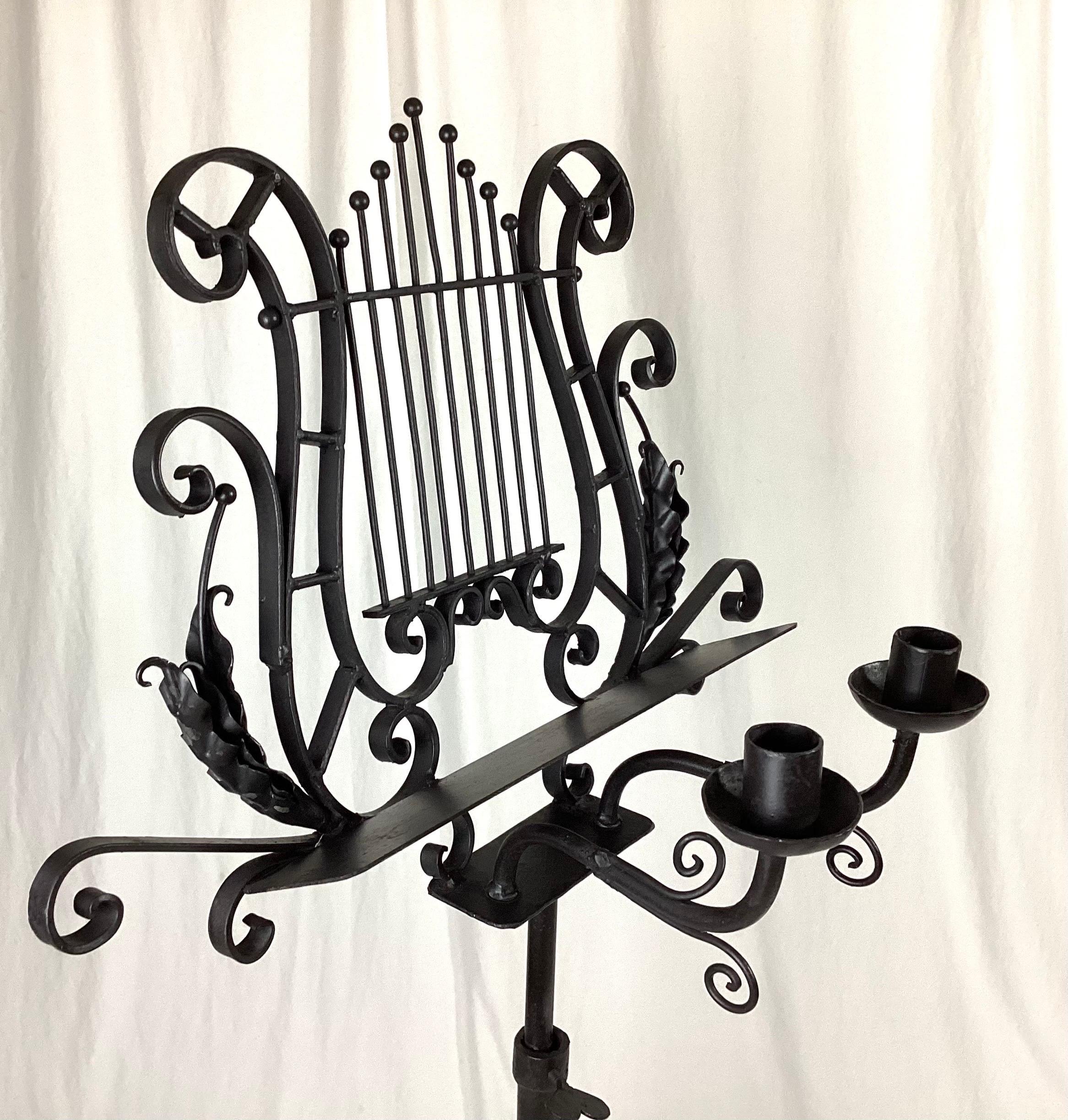 Late 1800's Iron Adjustable Music Stand with Candle Holders For Sale 3