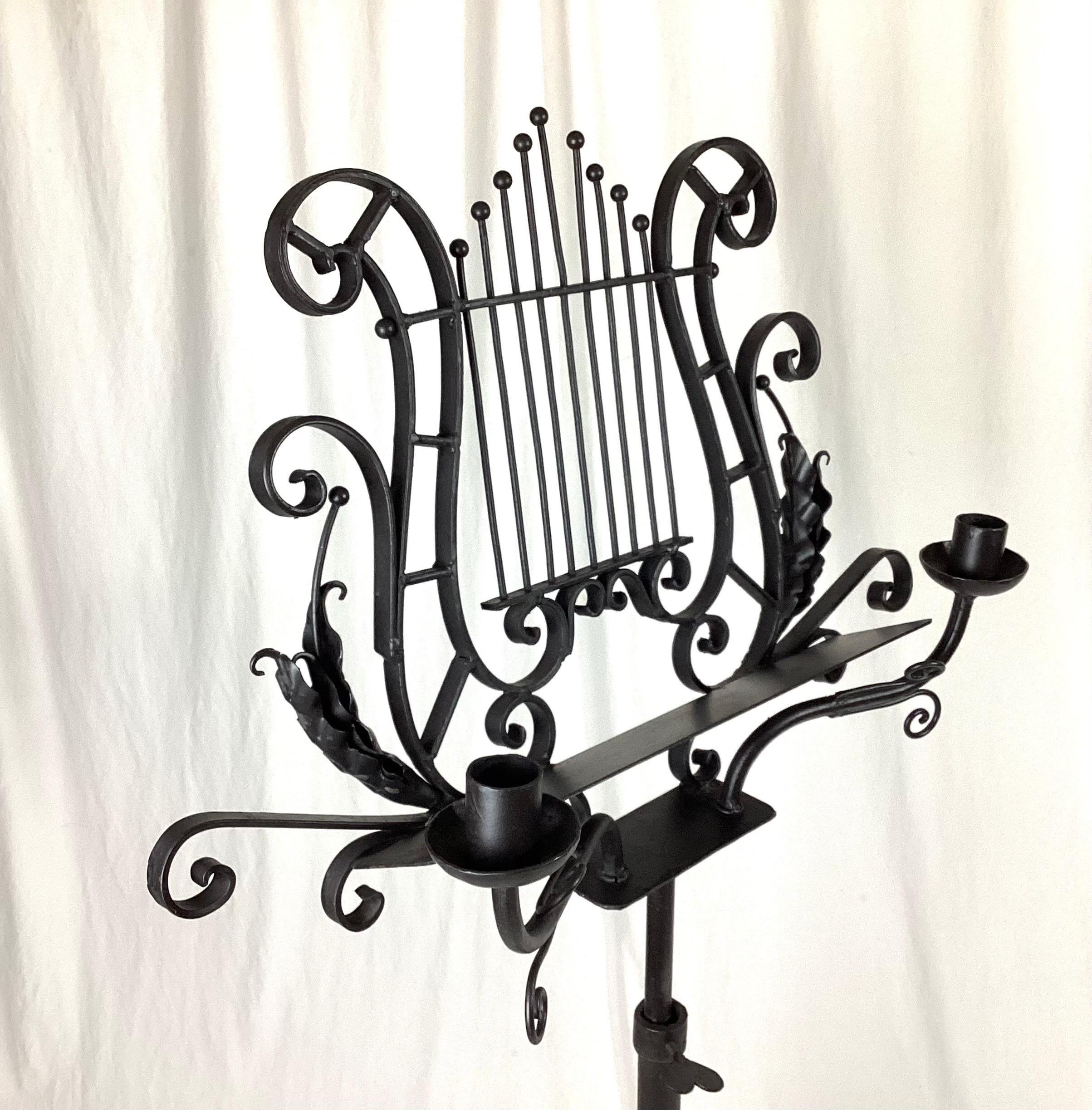 Late 1800's Iron Adjustable Music Stand with Candle Holders For Sale 4