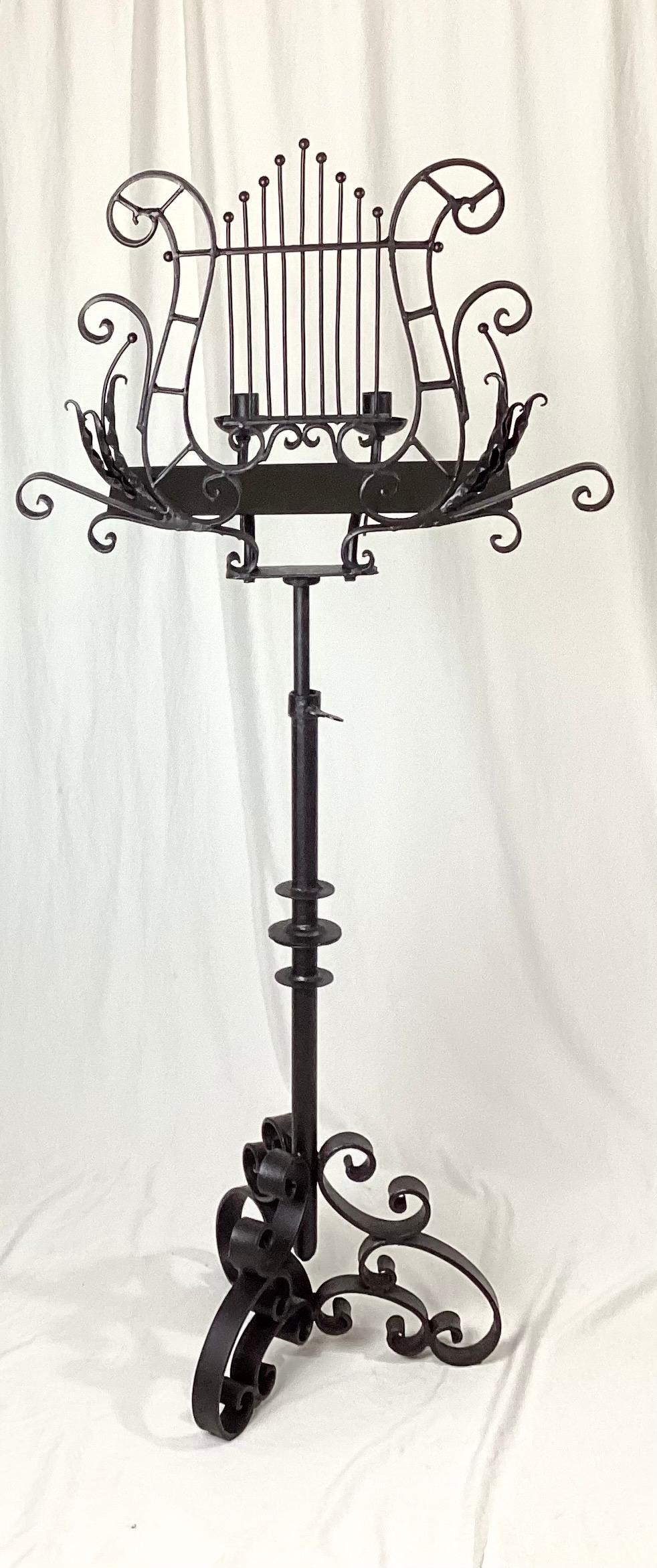 19th Century Late 1800's Iron Adjustable Music Stand with Candle Holders For Sale