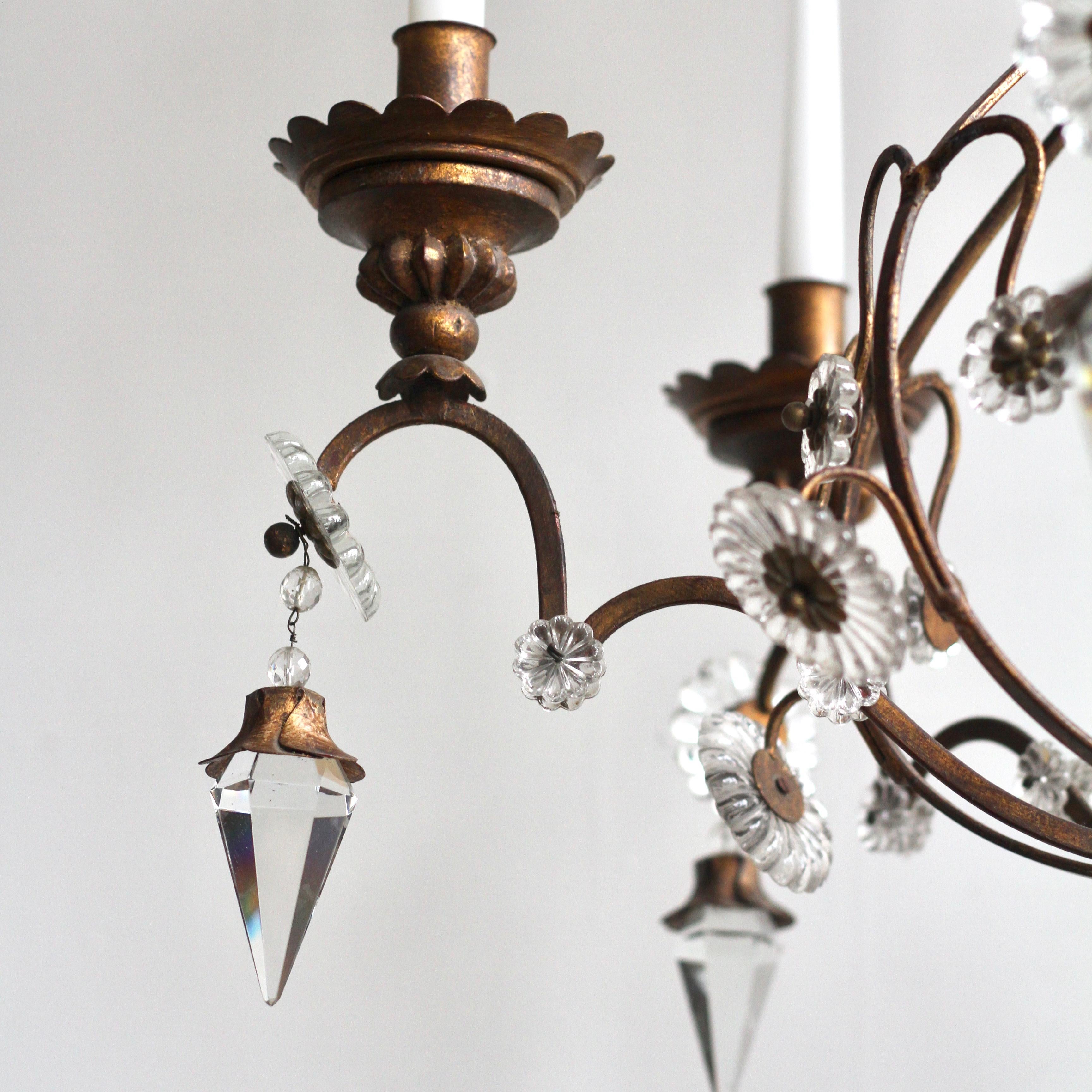 Late 1800s Italian Florentine Giltwood and Cut-Glass Crystal Six-Arm Candelabra 1