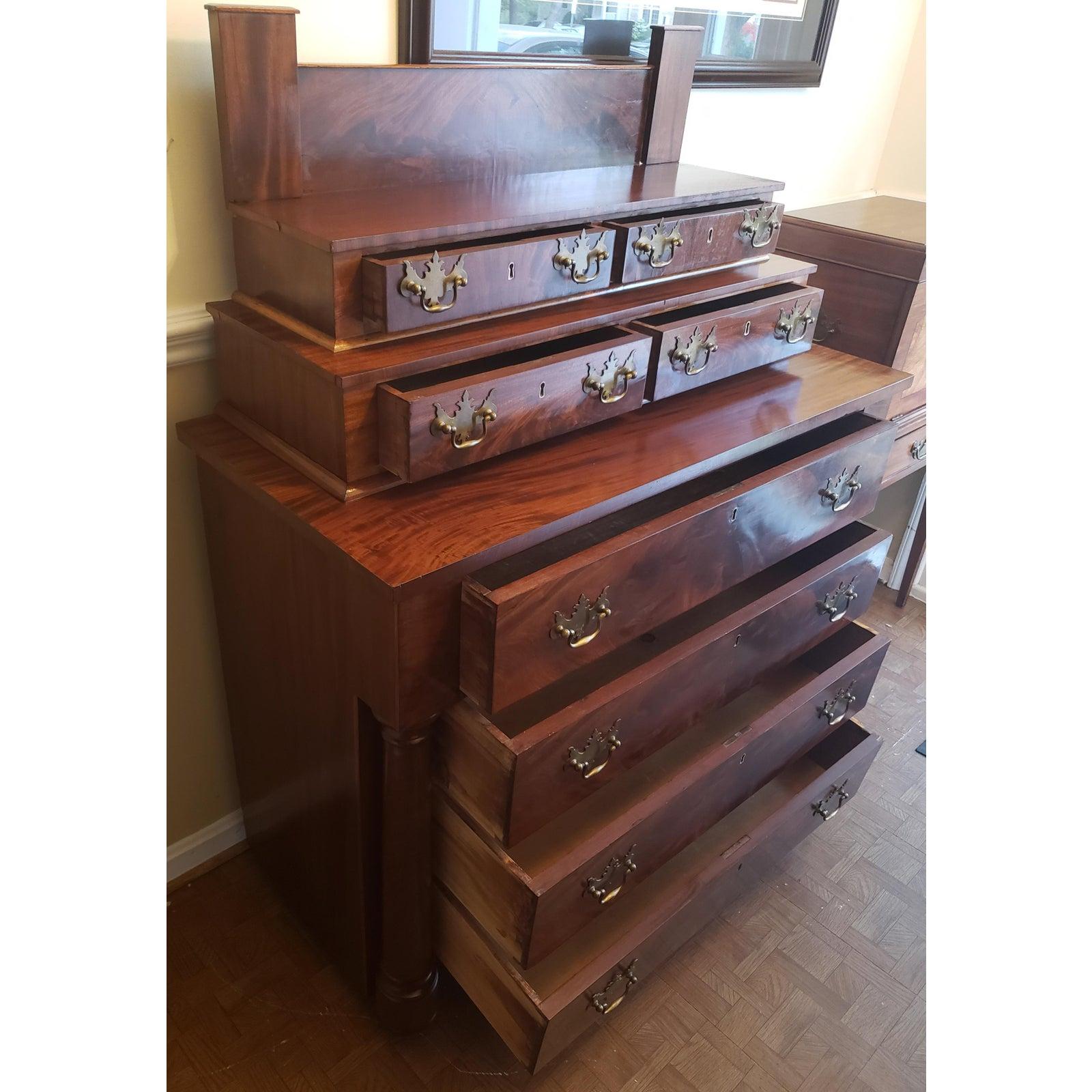 Late Victorian Late 1800s Mahogany Walnut Burl Bureau Chest of Drawers For Sale