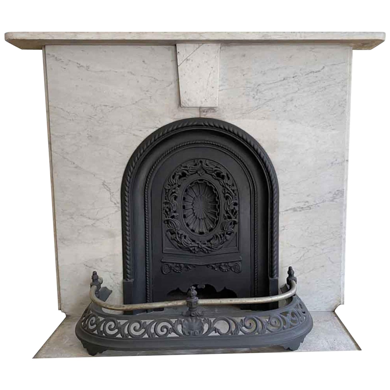Late 1800s NYC Simple Victorian Arch Townhouse Mantel in Carrara Marble