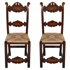 19th Century Pair Venetian Gothic Chairs in Walnut with finely carved decoration