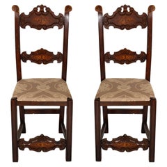 19th Century Pair Venetian Gothic Chairs in Walnut with finely carved decoration