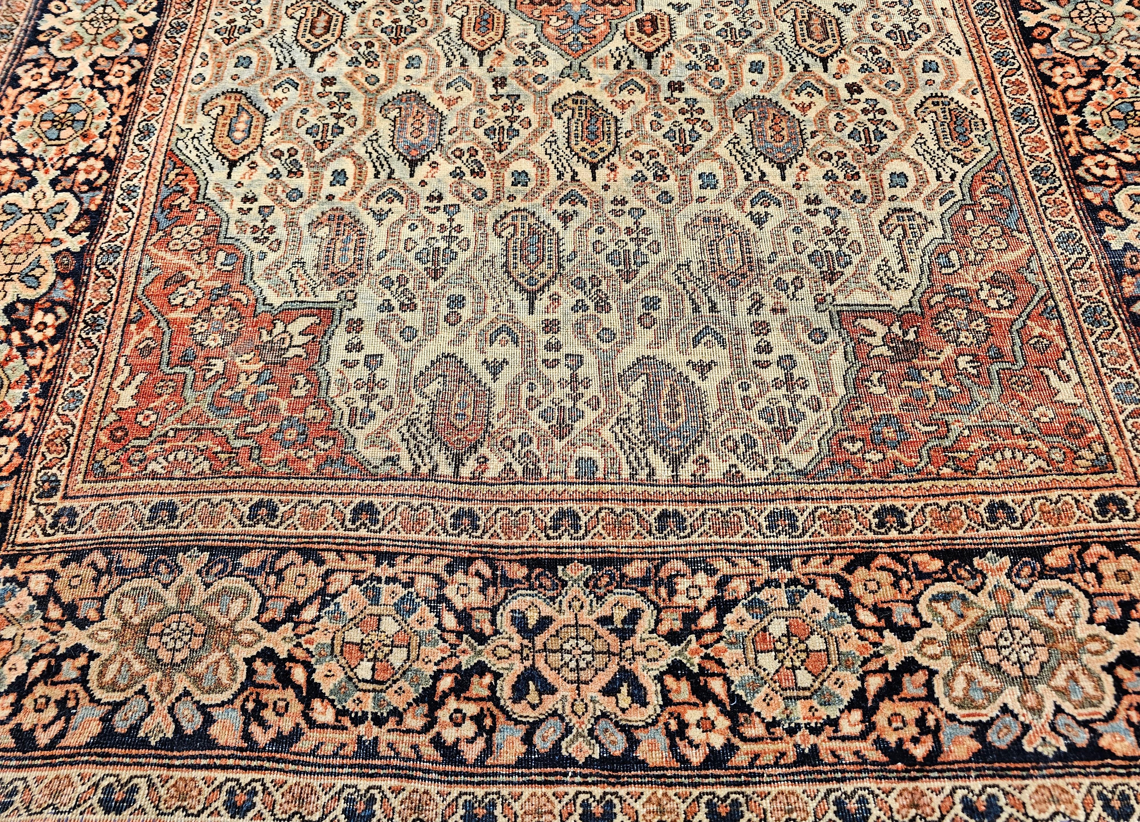 Alfombra persa Farahan de finales del siglo XIX con estampado de cachemira en Bueno estado para la venta en Barrington, IL