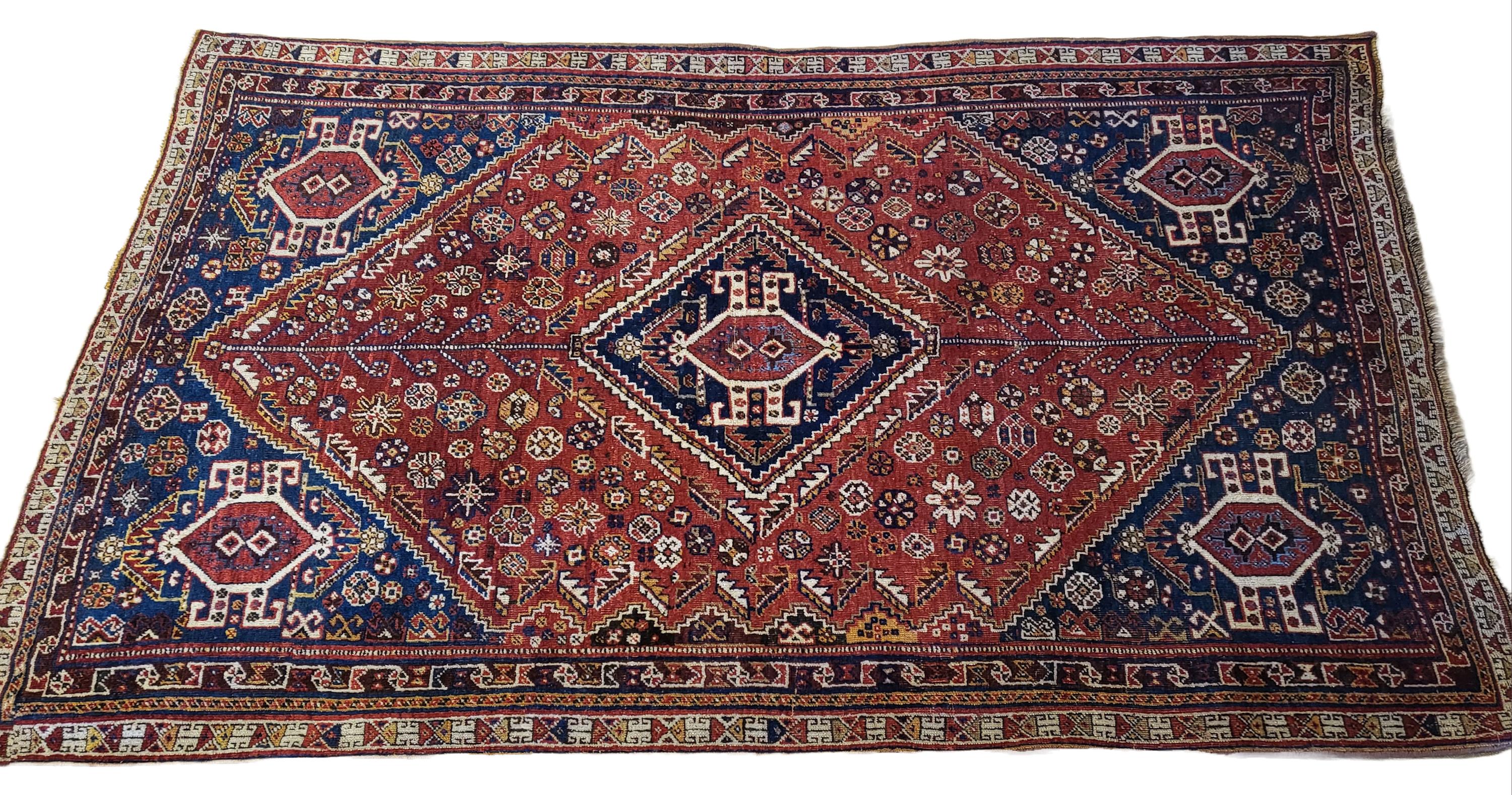 Tribal Qashqai, qualité musée, tapis persan nomade de la fin des années 1800 en vente