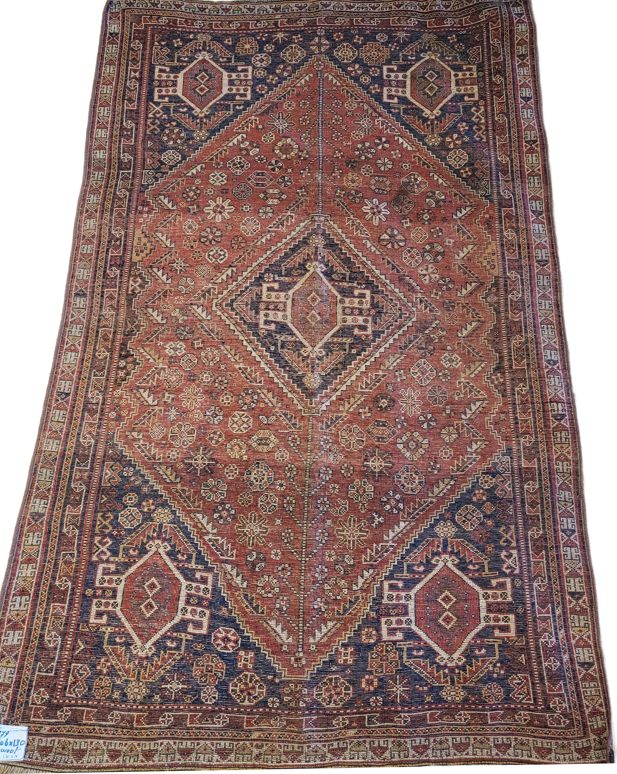 Noué à la main Qashqai, qualité musée, tapis persan nomade de la fin des années 1800 en vente