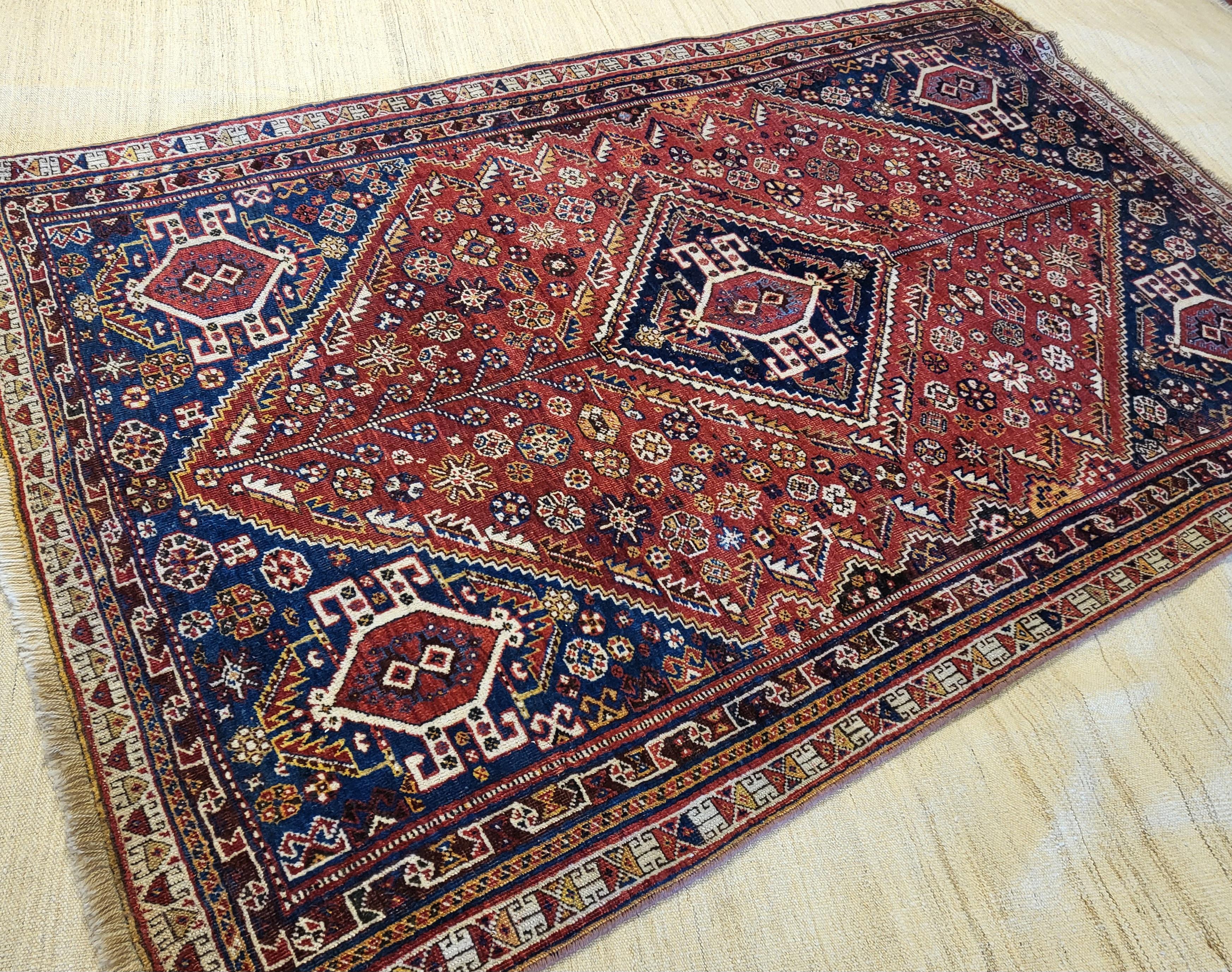 19th Century Late 1800's Qashqai - Museum Quality, Nomadic Persian Rug For Sale