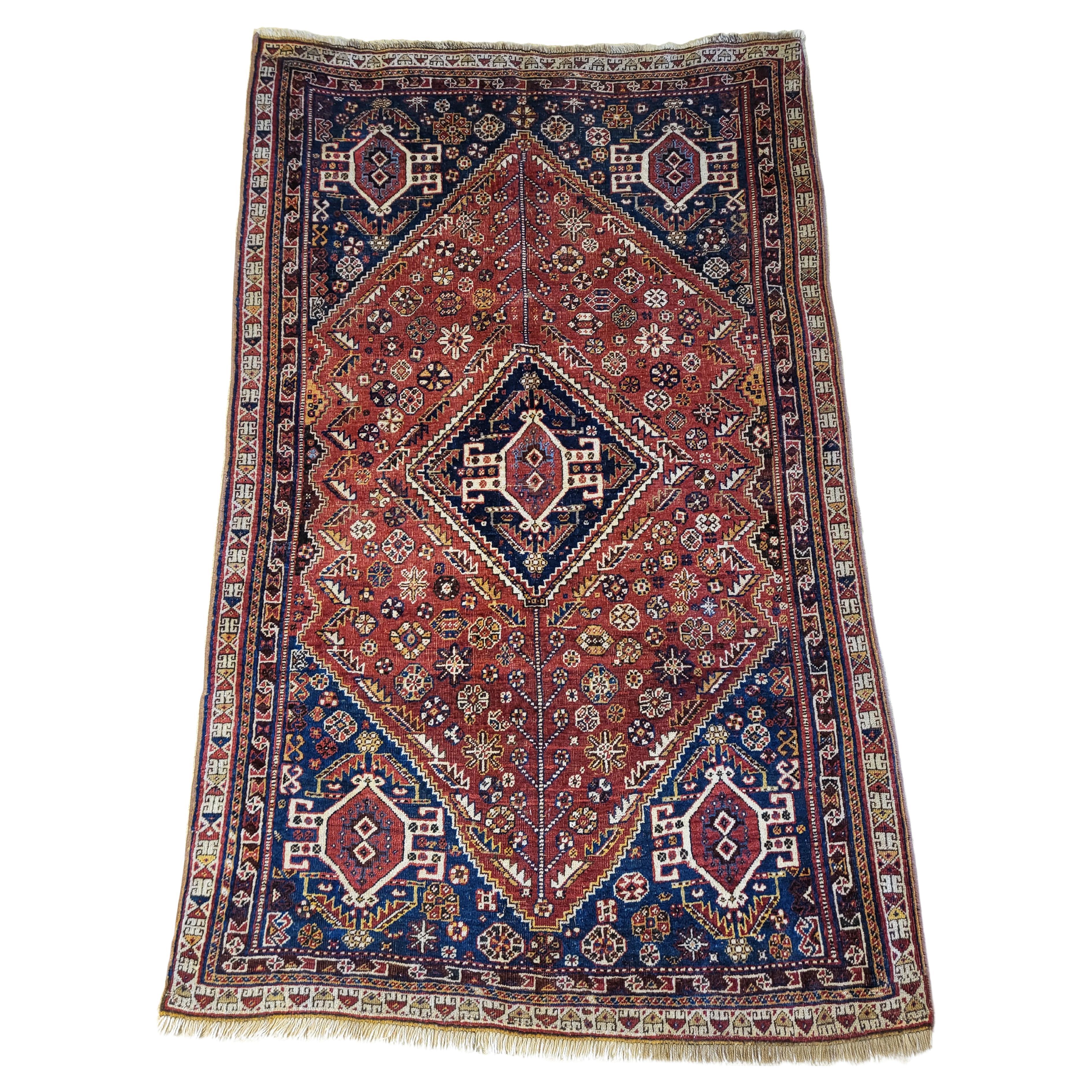 Qashqai, qualité musée, tapis persan nomade de la fin des années 1800 en vente