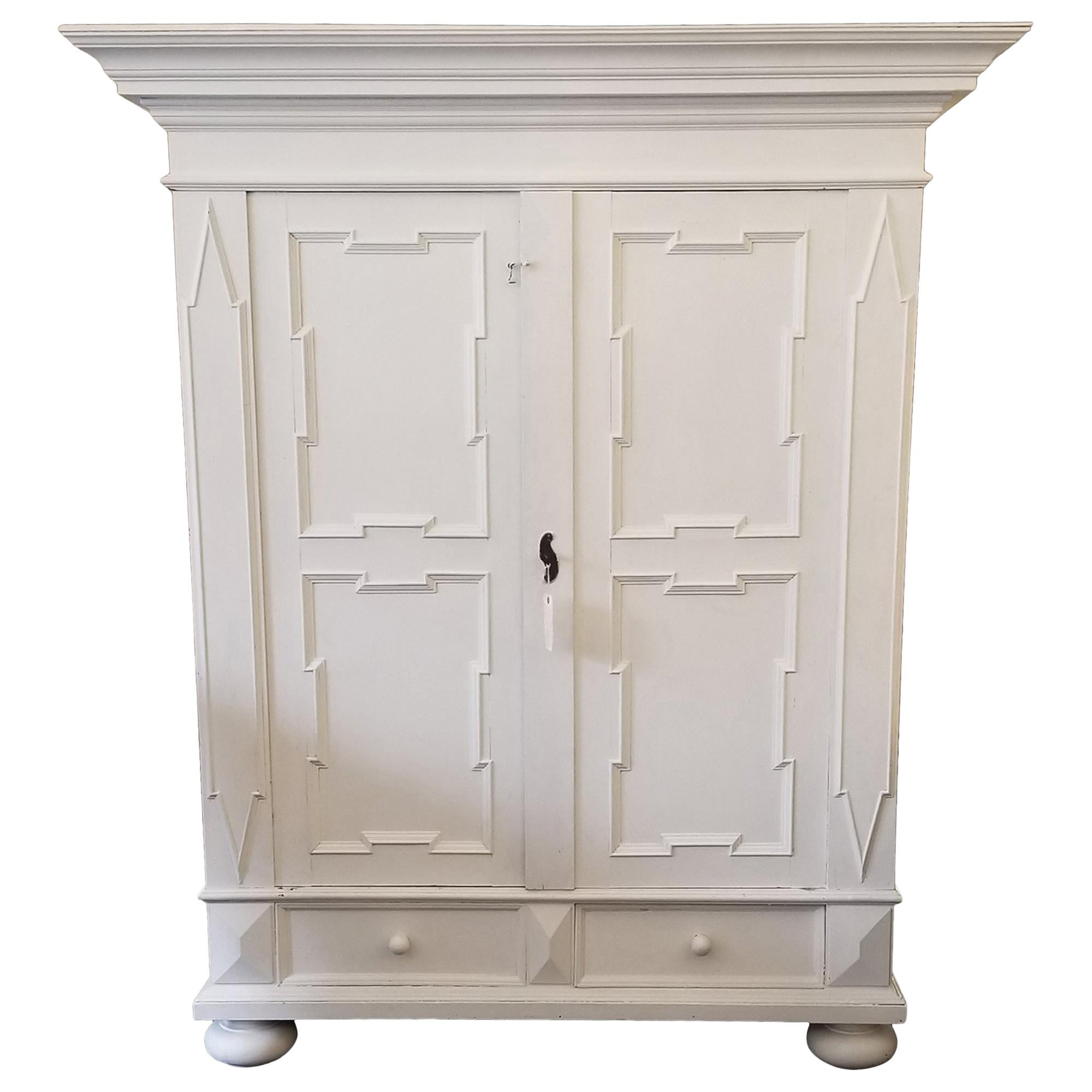 Late 1800s Restored Roomy White Armoire Cabinet