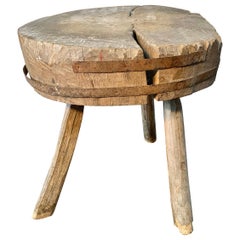 Late 1800s Rustic French Butcher Block Side Table
