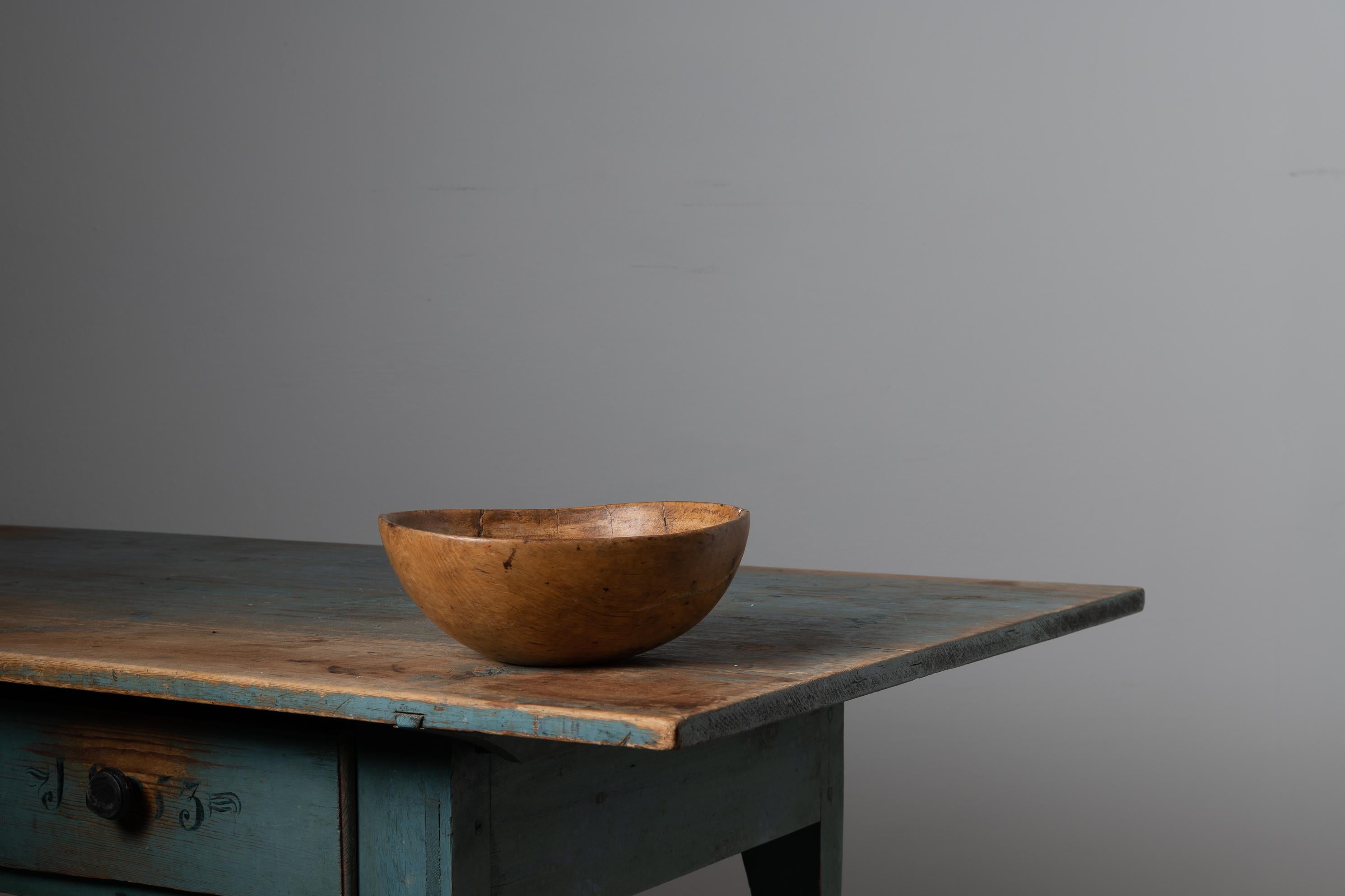 Country Late 1800s Swedish Handmade Round Wood Bowl
