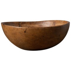 Late 1800s Swedish Handmade Round Wood Bowl